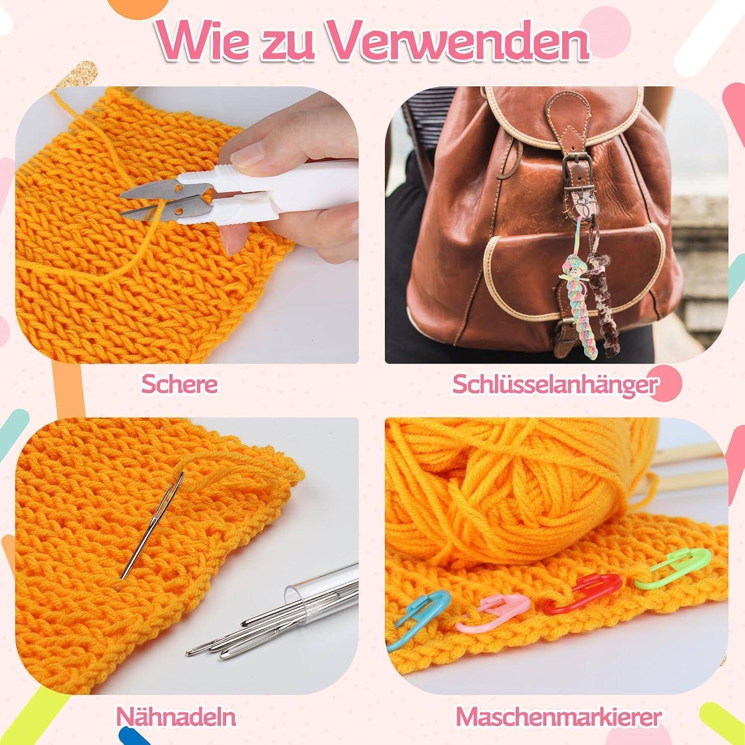 Coopay Häkelset Sorgenwürmchen mit 6x50g Garn, Holzkugeln, Anleitung