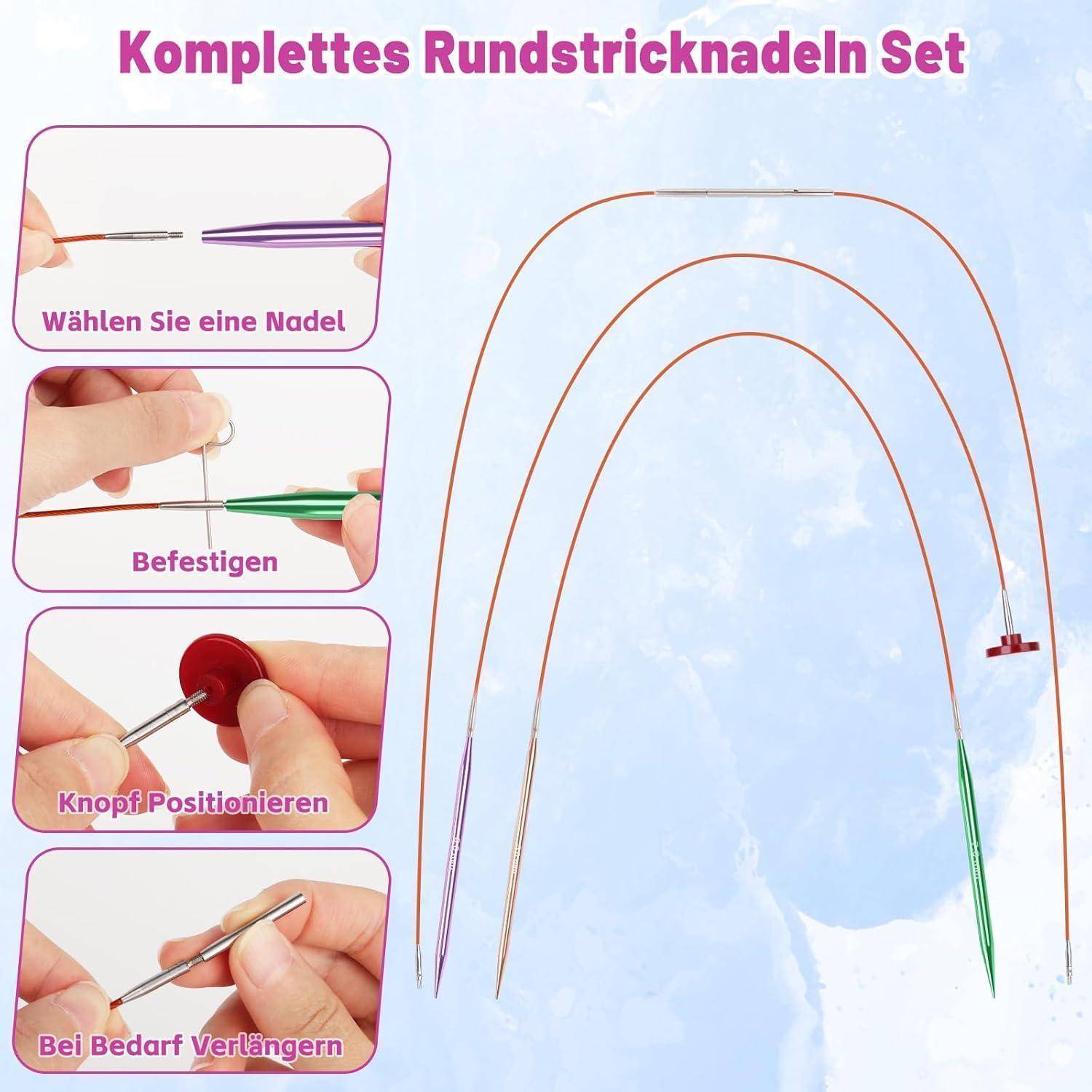 Coopay Rundstricknadeln Set auswechselbar 3,0-10,0 mm mit Tasche