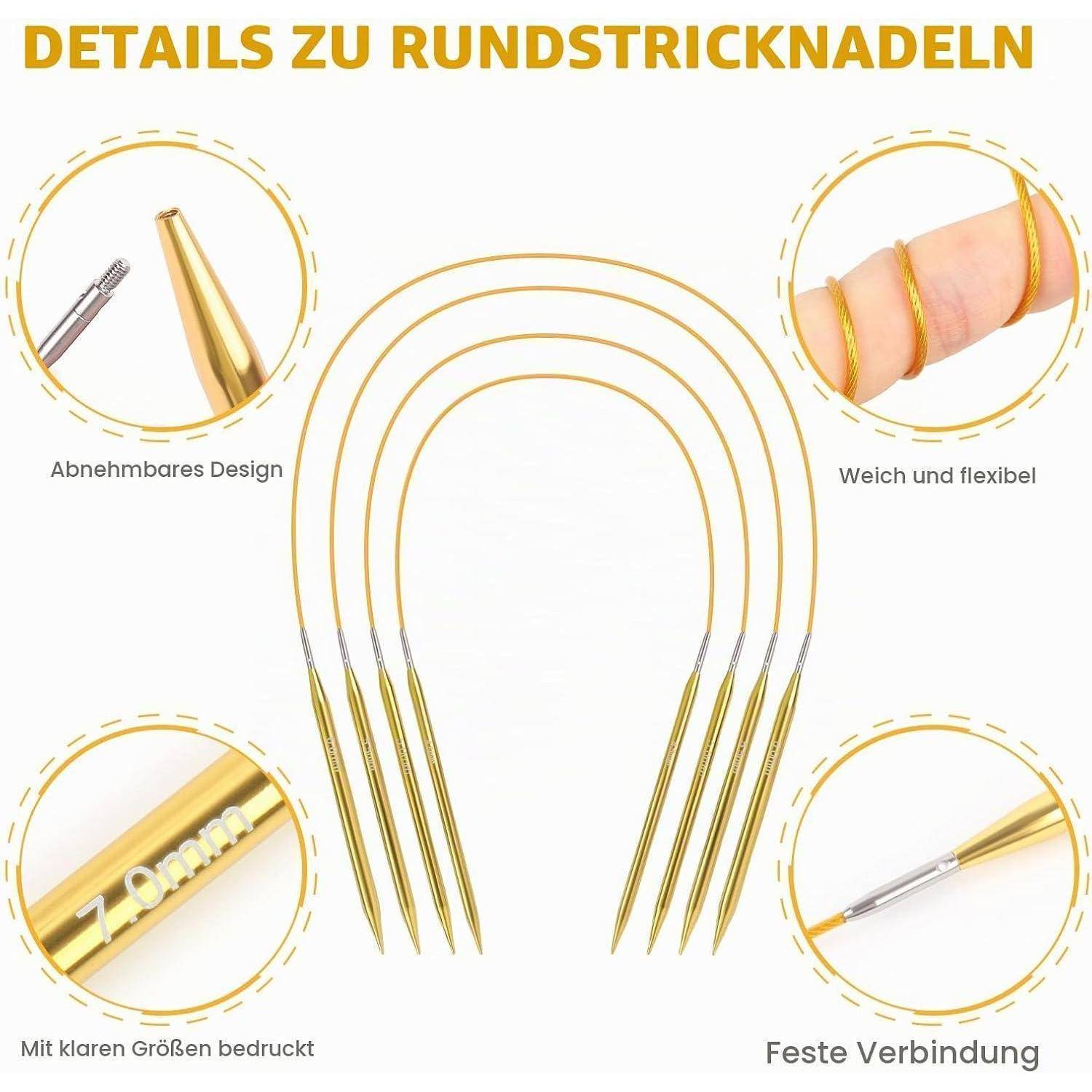 Rundstricknadel Set Austauschbar 13 Paar 3-10mm mit Etui Gelb
