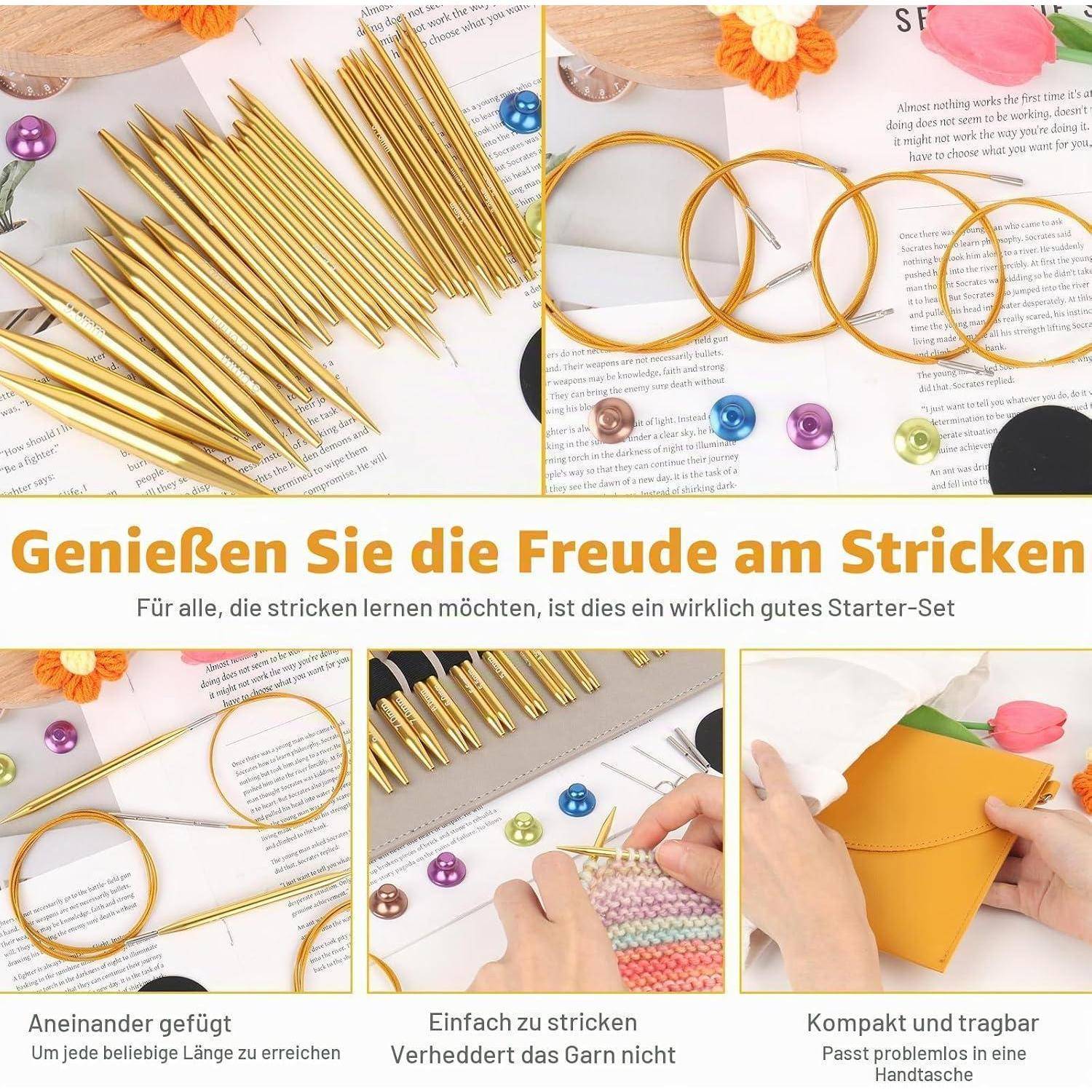 Rundstricknadel Set Austauschbar 13 Paar 3-10mm mit Etui Gelb