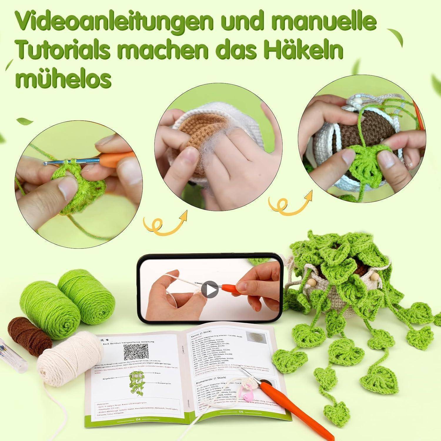 Häkelset für Anfänger mit Videoanleitung und Zubehör