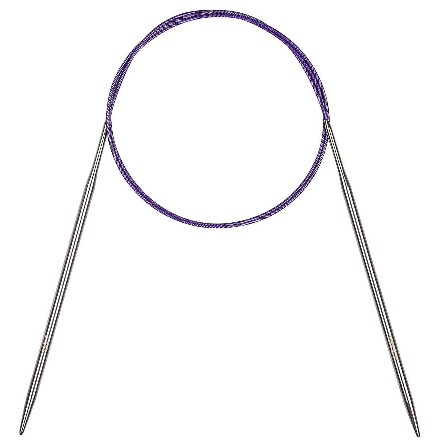Rundlicher violetter Draht mit zwei langen Metallnadeln, dargestellt auf weißem Hintergrund.