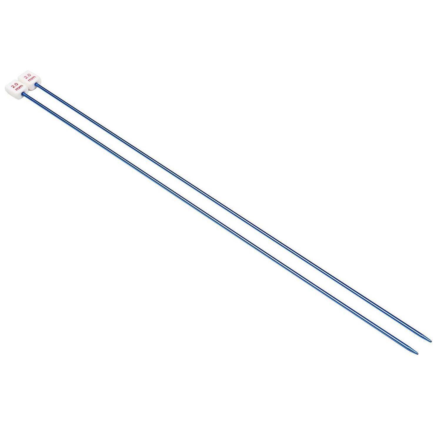 Paar langer blauer isolierter Metallsonden mit weißen Steckerspitzen, diagonal auf weißem Hintergrund dargestellt.