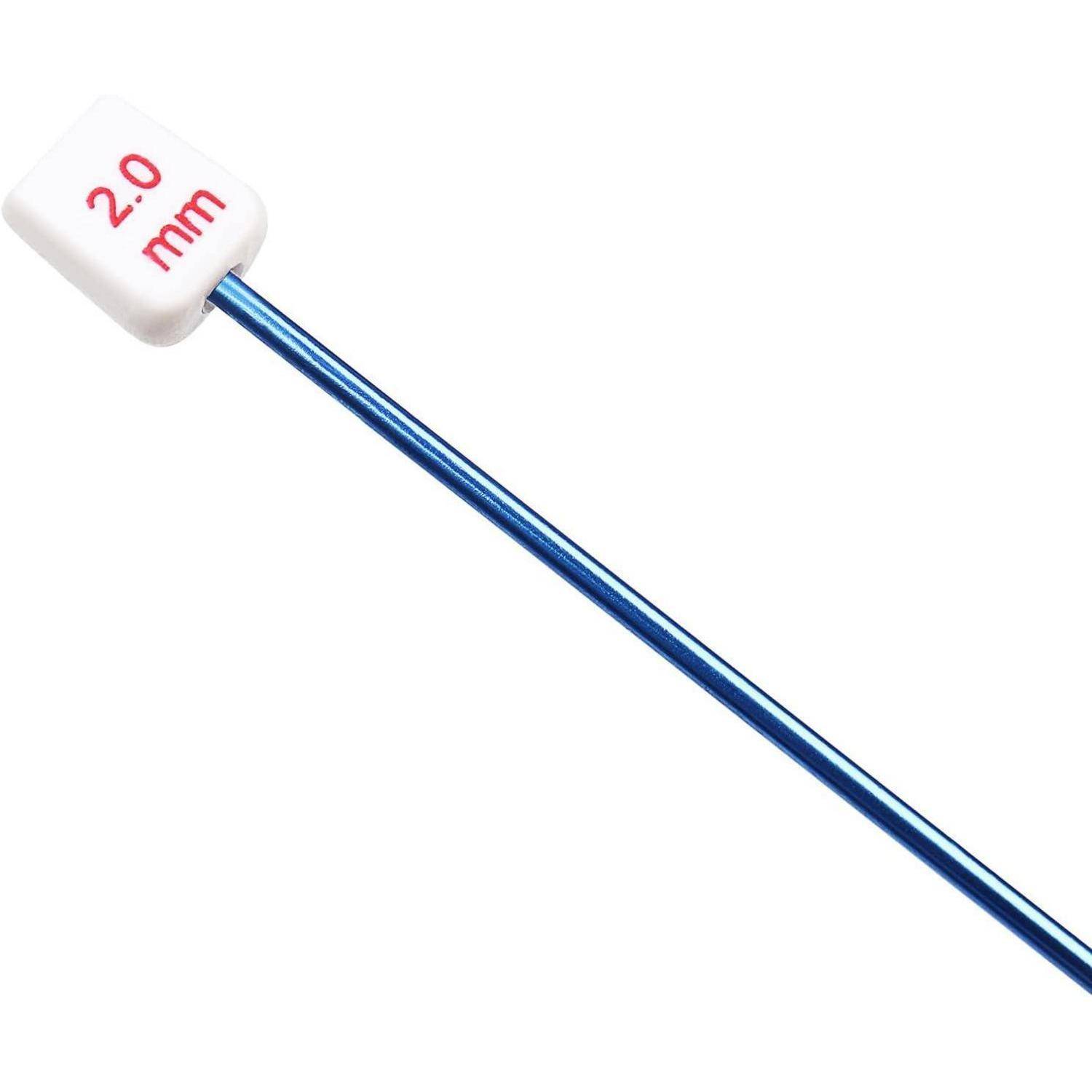Blaue Metallsonde mit weißem rechteckigem Spitze beschriftet mit „2,0 mm