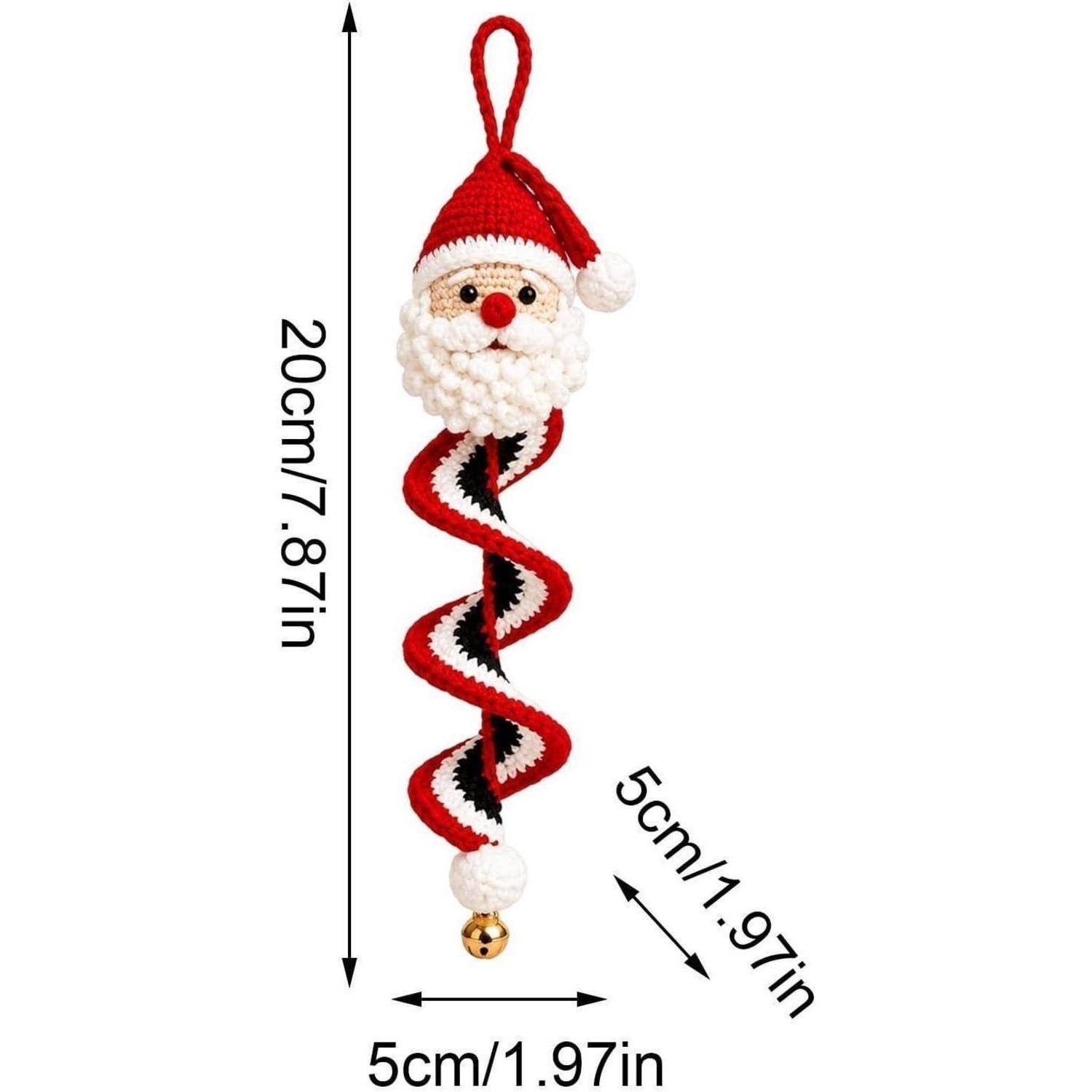 Weihnachtsmannornament zum Aufhängen mit Spiralkorpus in Rot, Weiß und Schwarz; Höhe 20 cm und Breite 5 cm.