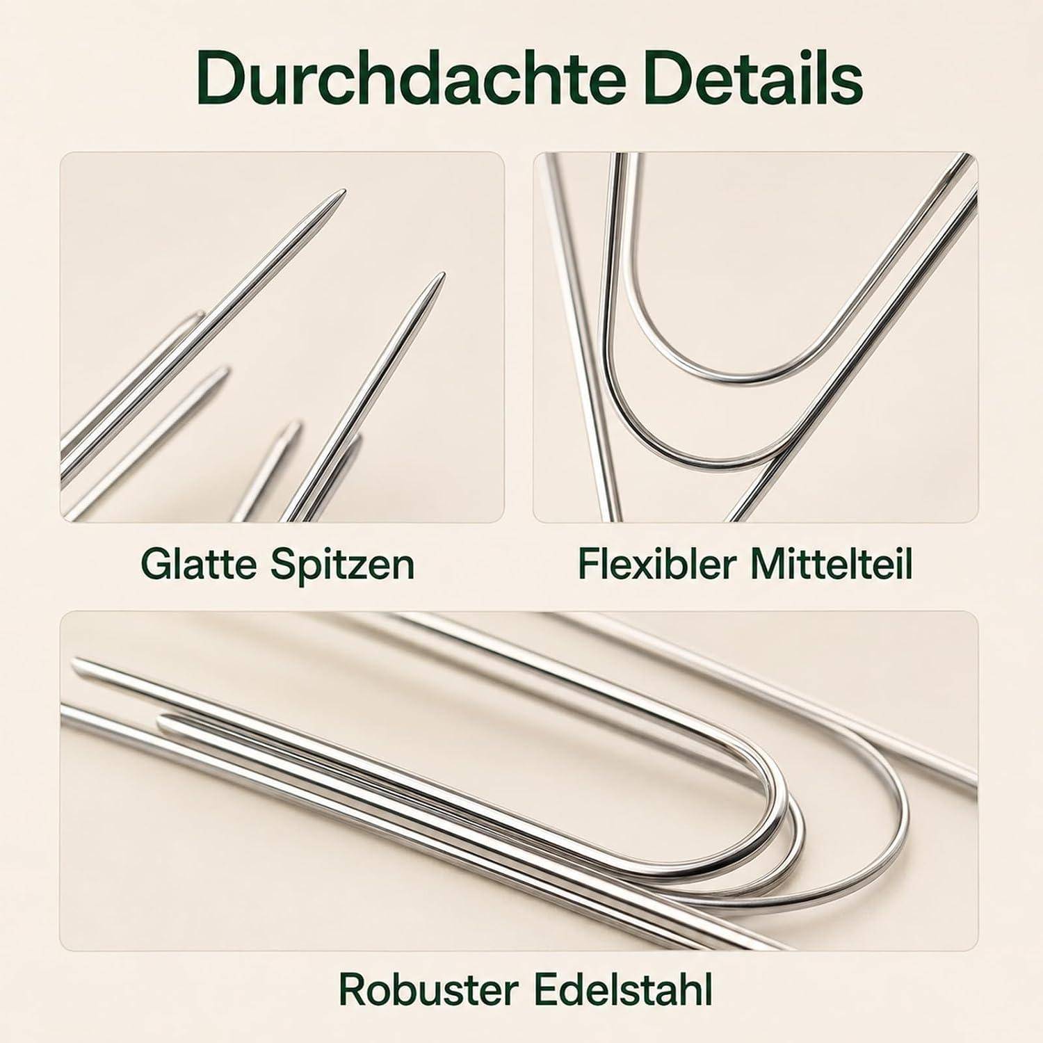 Rundstricknadeln Edelstahl 23cm 15 Stück 2,0-4,0mm Silber