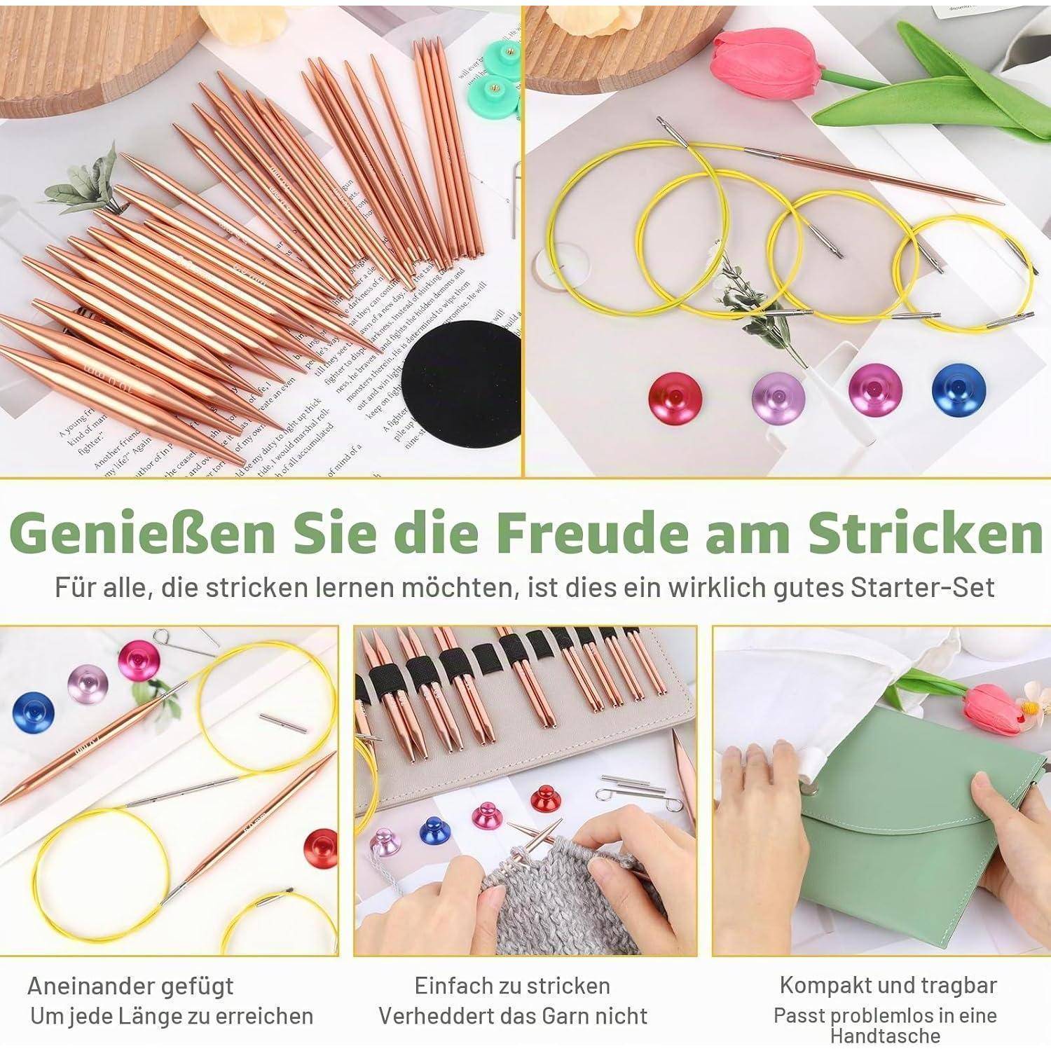 Rundstricknadeln Set Austauschbar 3-10 mm mit Etui und Zubehör