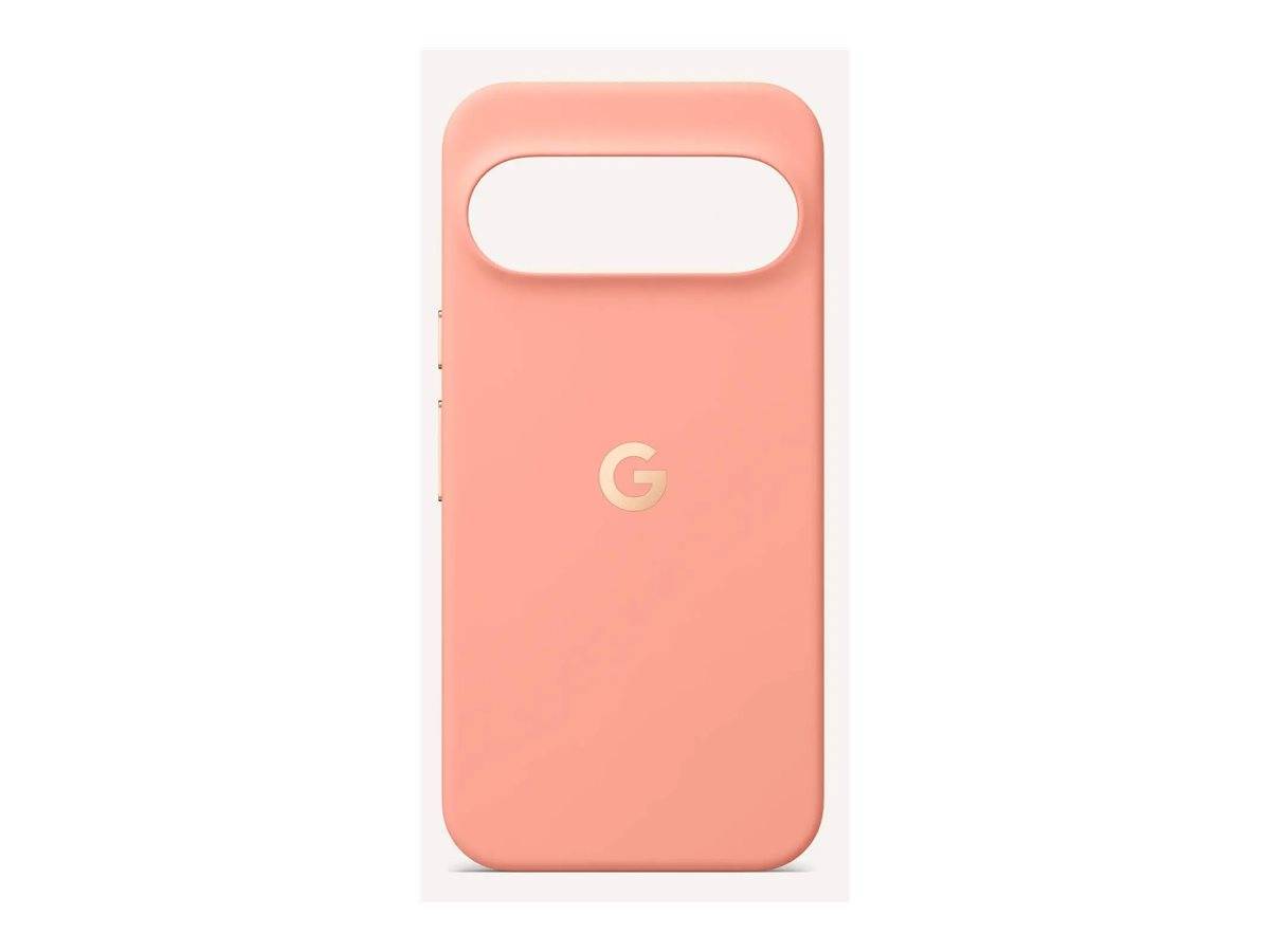 Rosafarbenes Google Pixel Telefon-Schutzhülle mit großem weißem Kamerabalken-Ausschnitt und zentriertem Google „G