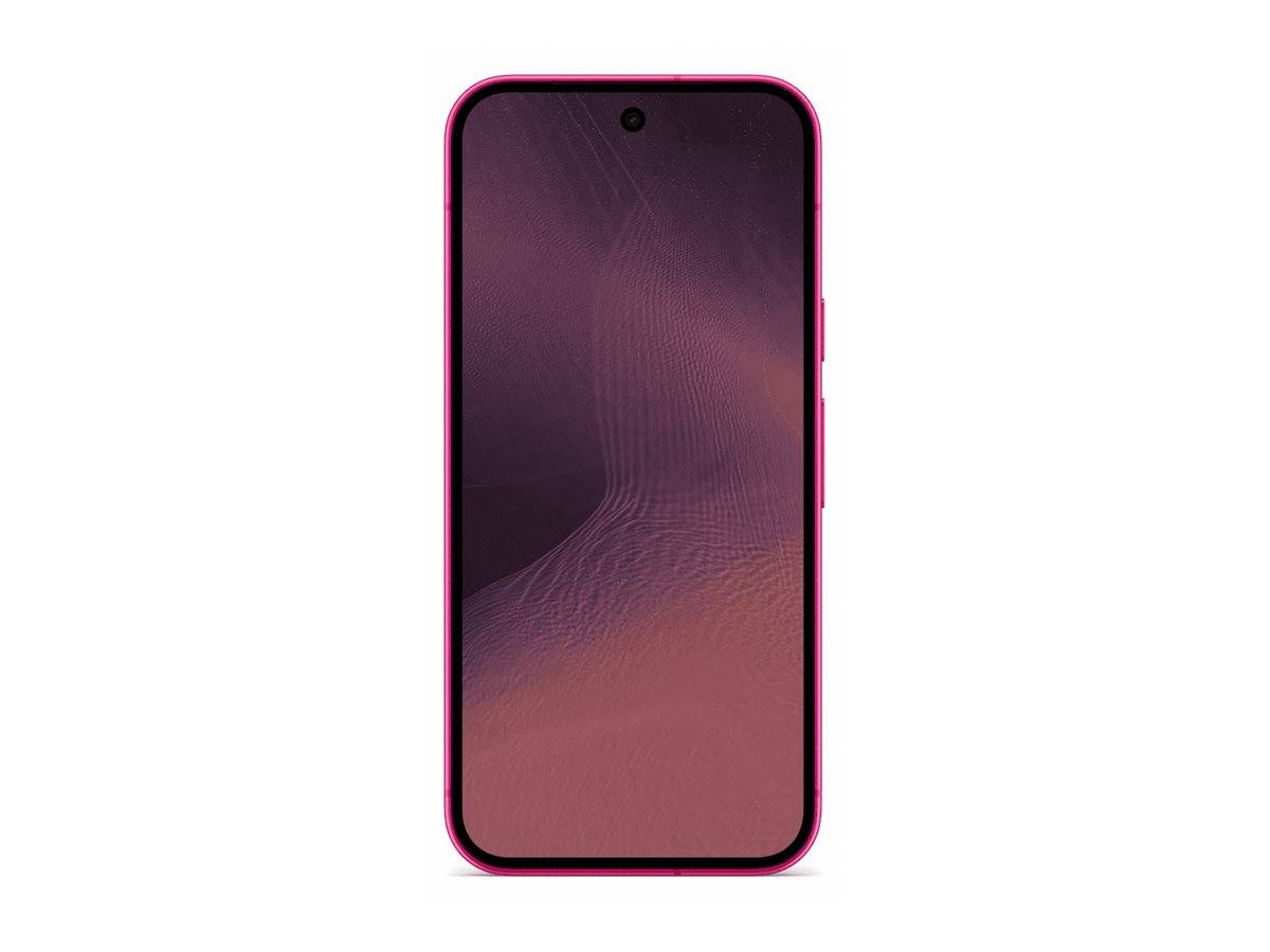 Frontansicht eines rosa Smartphones mit leerem violettem Farbverlauf-Bildschirm und zentrierter Lochkamera.