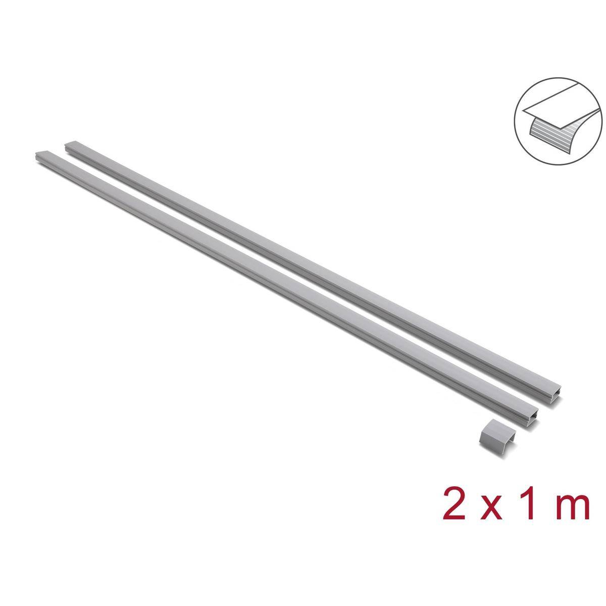 Zwei lange Silbermetallstreifen mit einem kleinen Verbindungsstück, gekennzeichnet mit „2 x 1 m