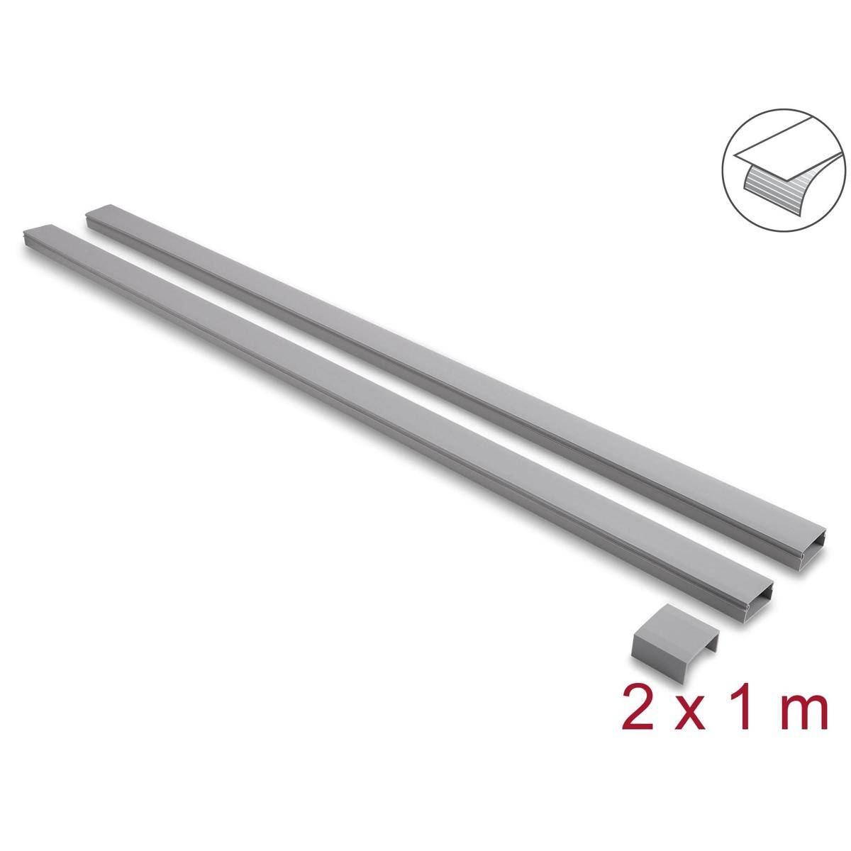 Zwei silberfarbene Metallschienen, diagonal angeordnet, mit der Bezeichnung „2 x 1 m