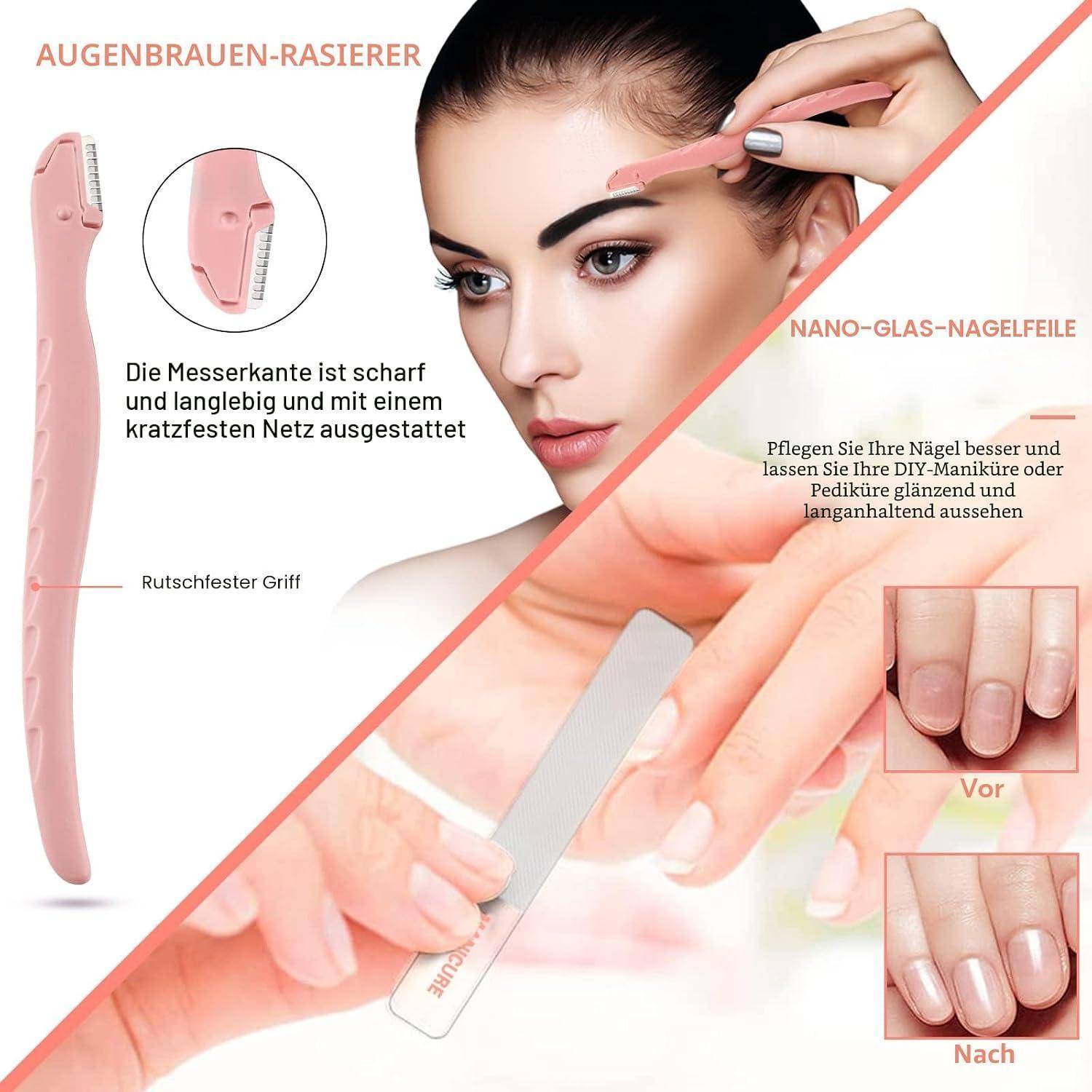 Maniküre Pediküre Set 18 Teile Edelstahl Rosa Reiseetui
