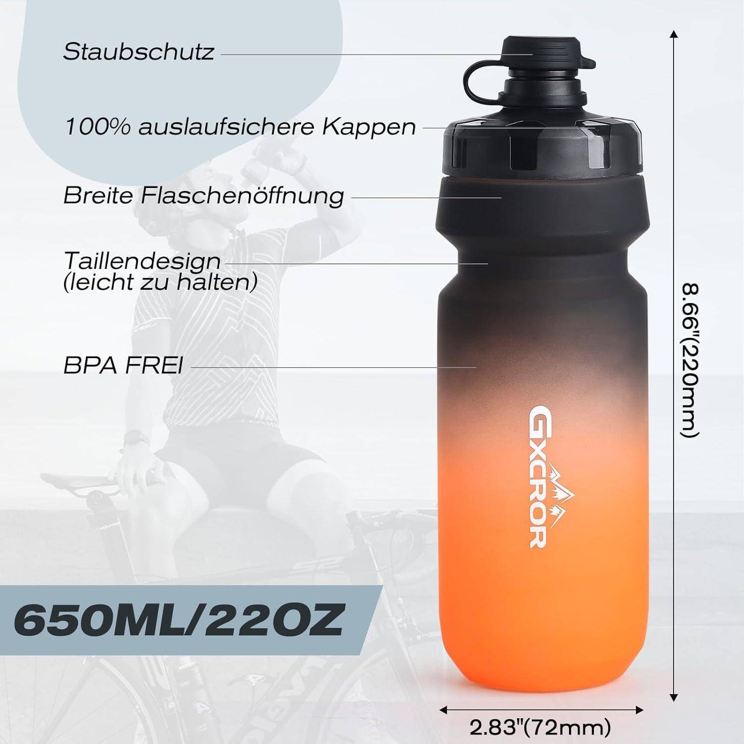 Fahrrad-Flaschenhalter mit Trinkflasche Set 650ml Schwarz+SchwarzOrange