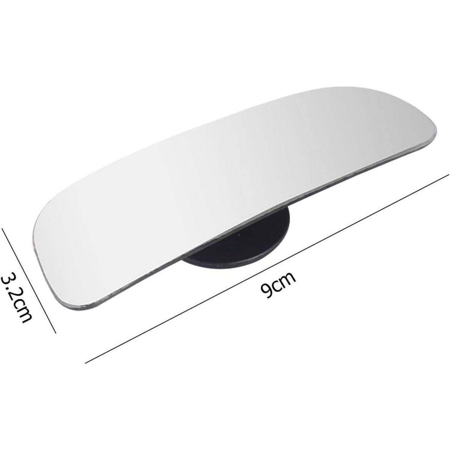 Weiße gekrümmte rechteckige Plattform auf einer runden schwarzen Basis, gezeigt mit Abmessungen von 9 cm Länge und 3,2 cm Breite.