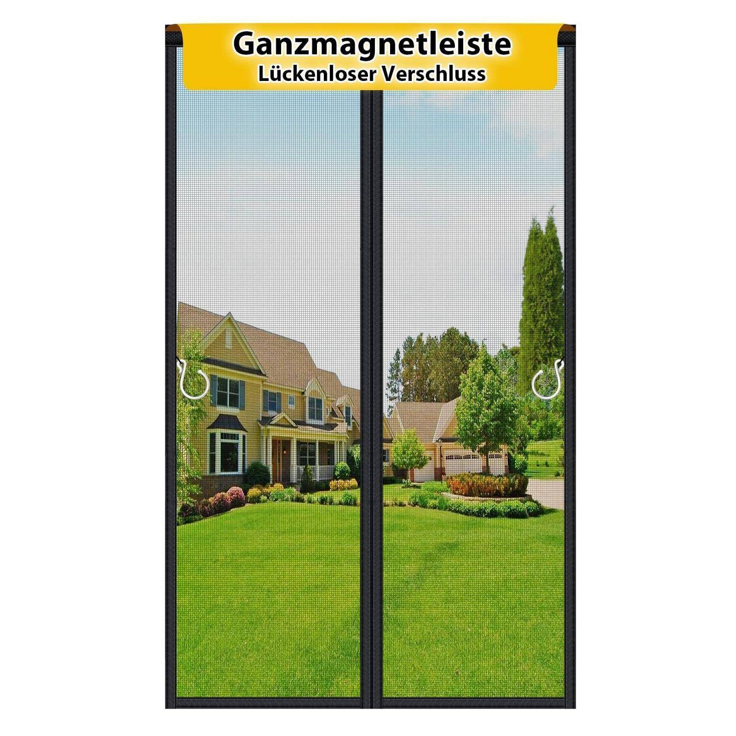 Fliegengittertür mit magnetischer Mittelfuge; die Überschrift liest „Ganzmagnetleiste