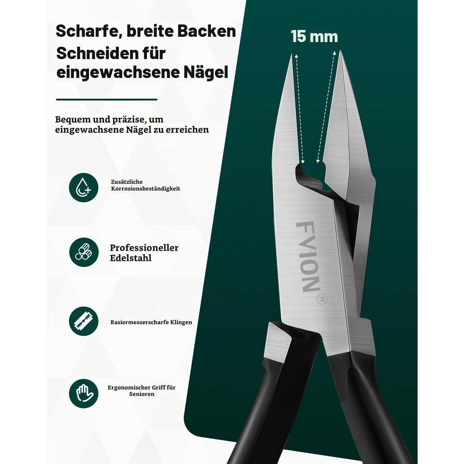 FVION Nagelzange Profi gerade Klinge Edelstahl Schwarz