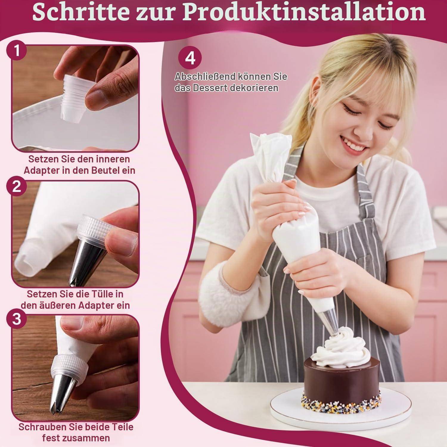 Spritzbeutel Set 12-teilig mit 8 Edelstahl-Tüllen und Reinigungsbürste