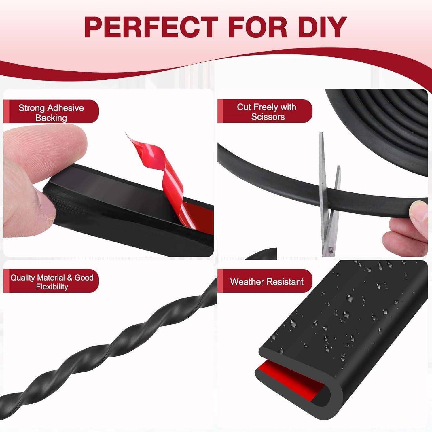 Werbegraik für schwarze Gummikantenschutzleiste, gekennzeichnet mit „Perfekt für DIY