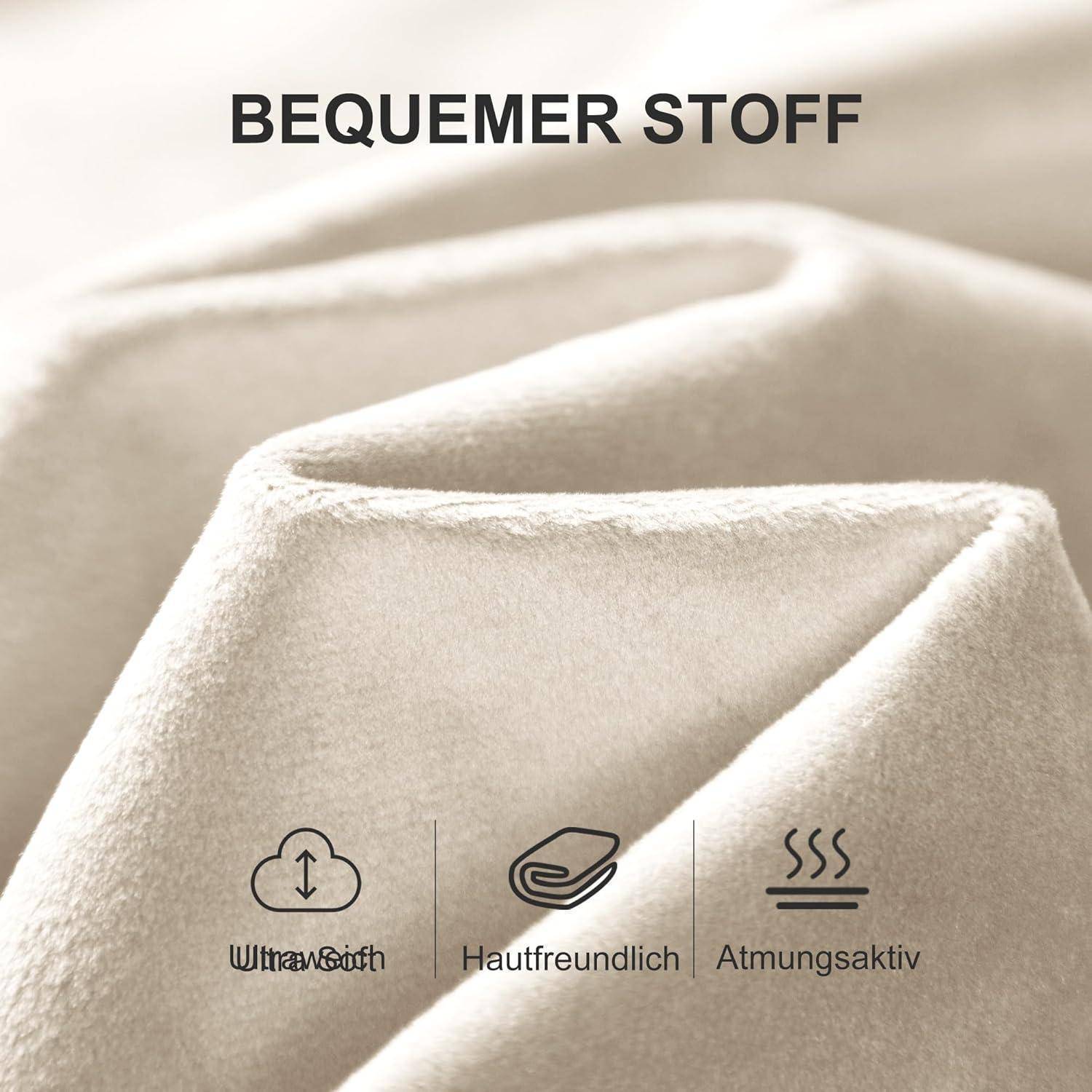 Weiches Cremestoff mit dem Text „BEQUEMER STOFF