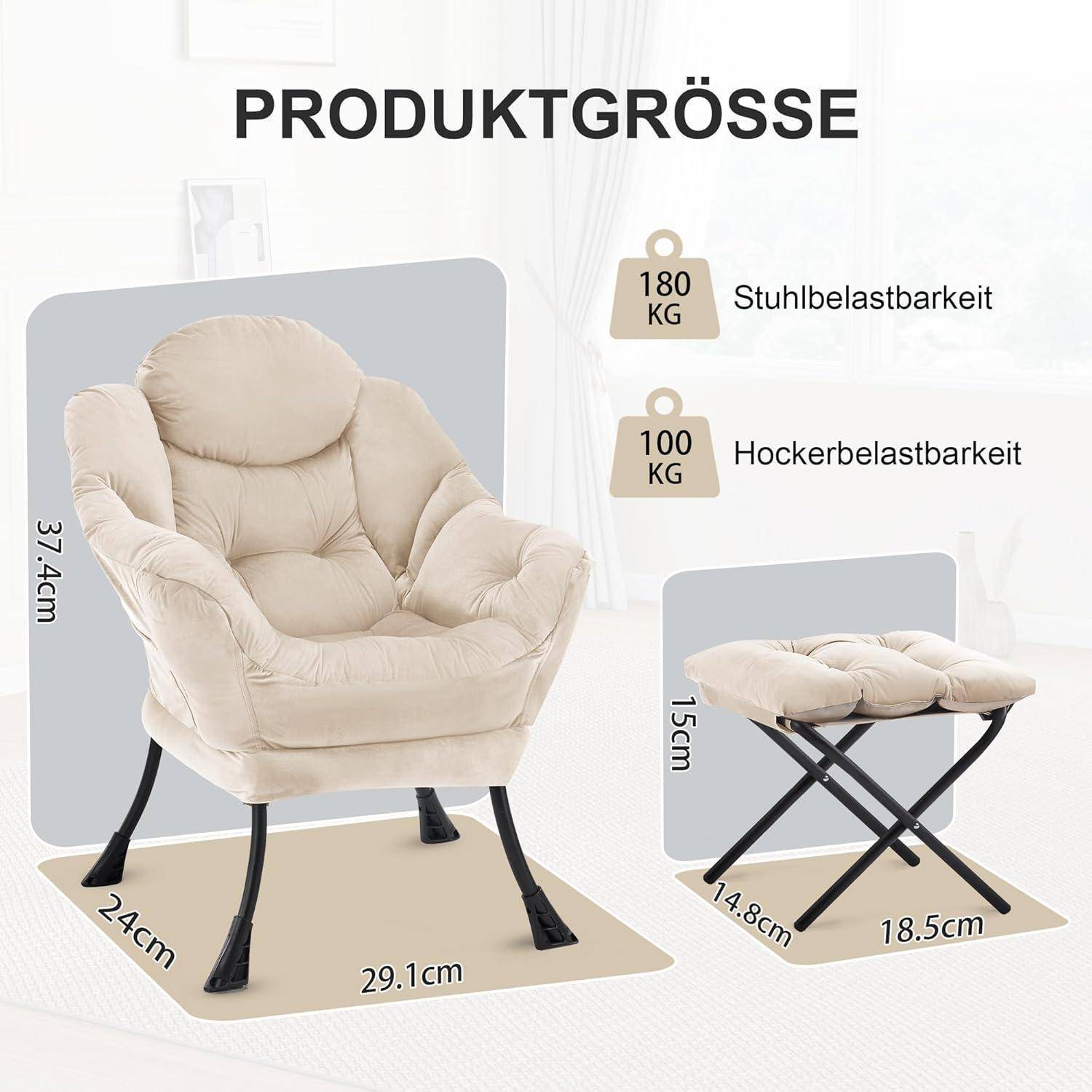Sessel mit Hocker Beige Ergonomisch Klappbar