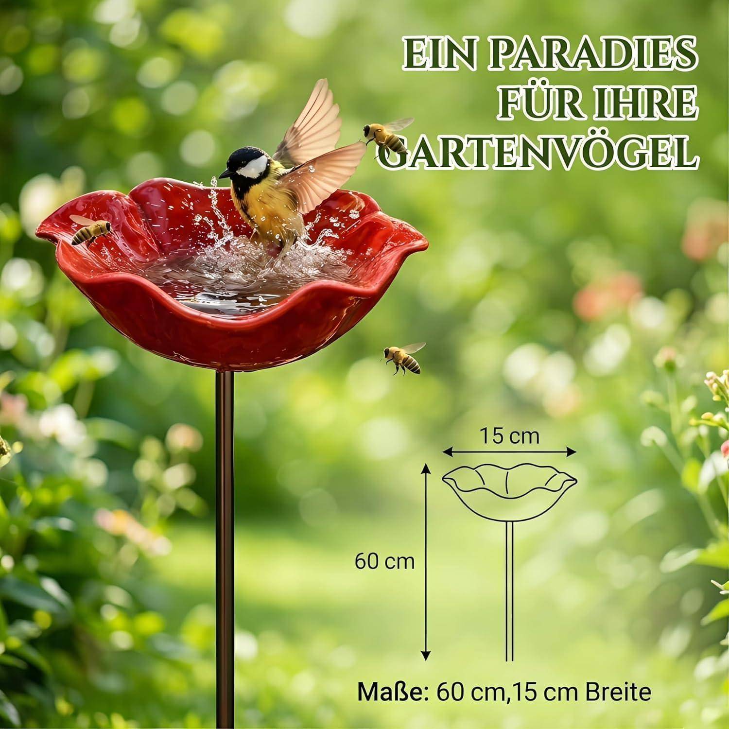 2er Set Vogeltränke Blume Metall orange wetterfest Gartenstecker