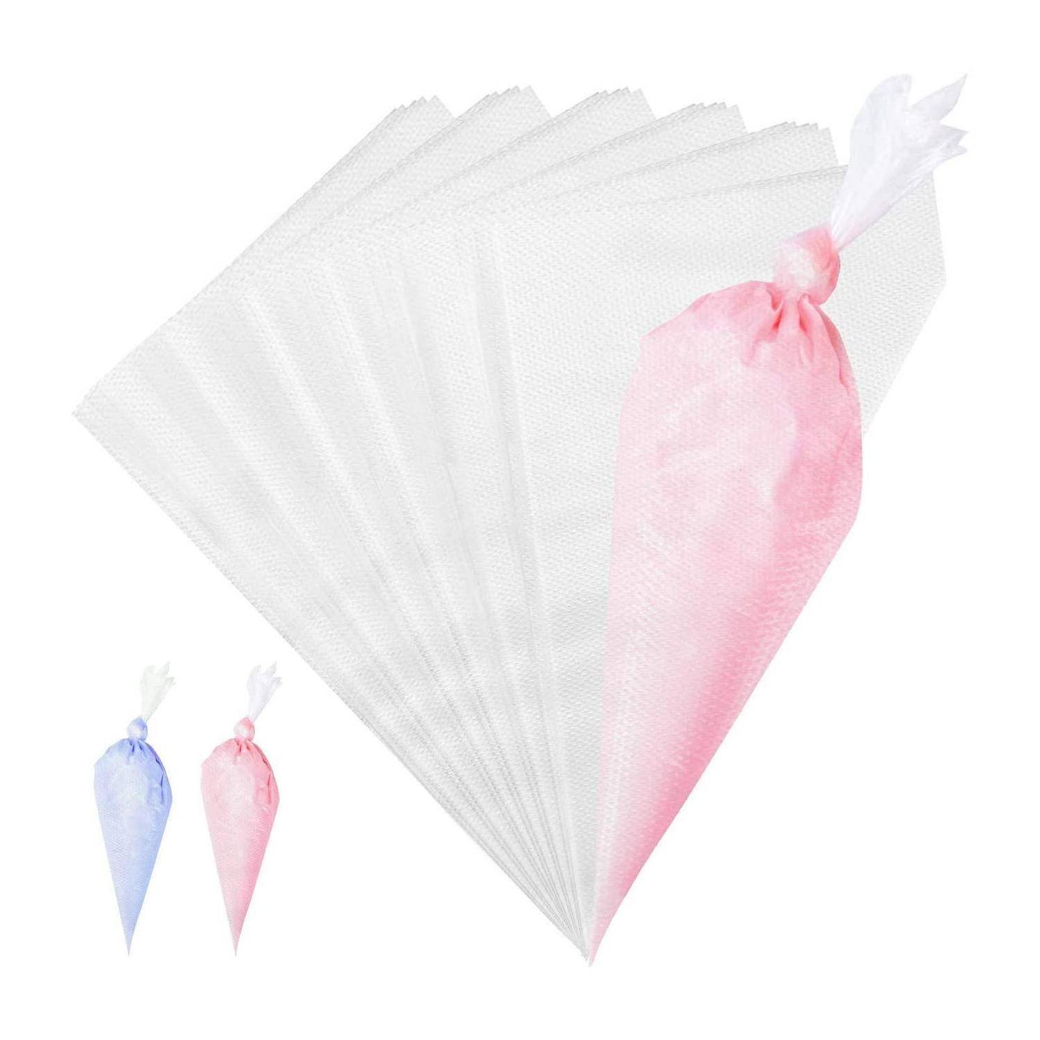 Einweg-Spritzbeute mit zwei kleinen farbigen Tüllen und einer großen gefüllten Tasche, shown on a white background.