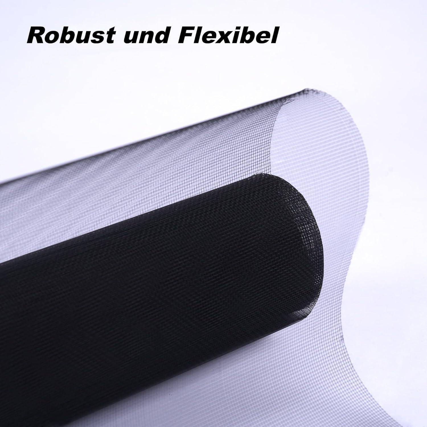 Werbebild von schwarzen und durchsichtigen Mesh-Rollen mit dem Text „Robust und Flexibel