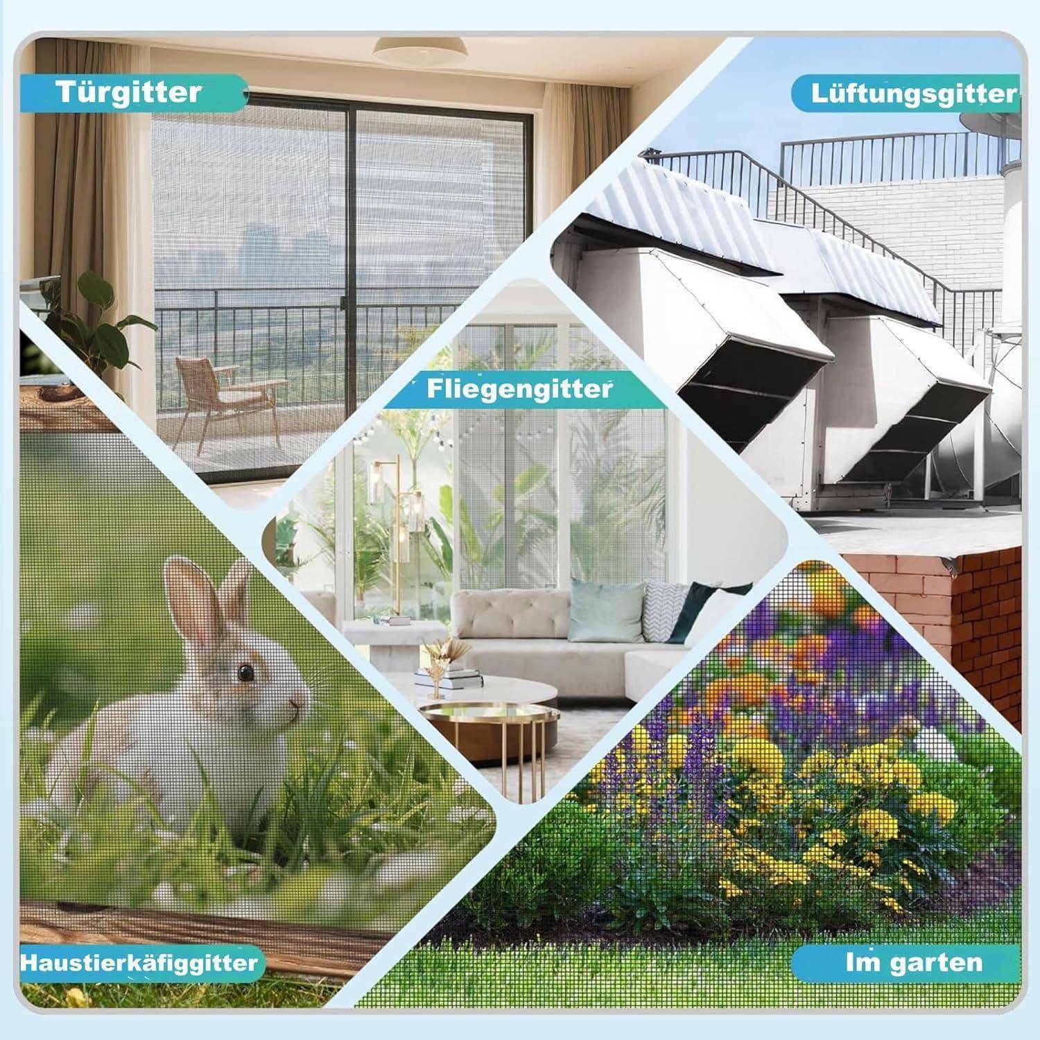Collage mit verschiedenen Insekten- und Tierschutzgittern: „Türgitter