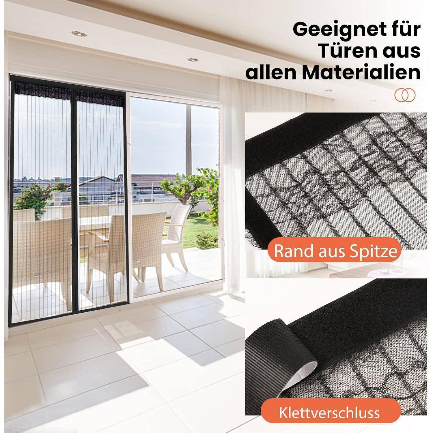 DIKER Fliegengitter Tür 90x220cm Magnet Schwarz ohne Bohren