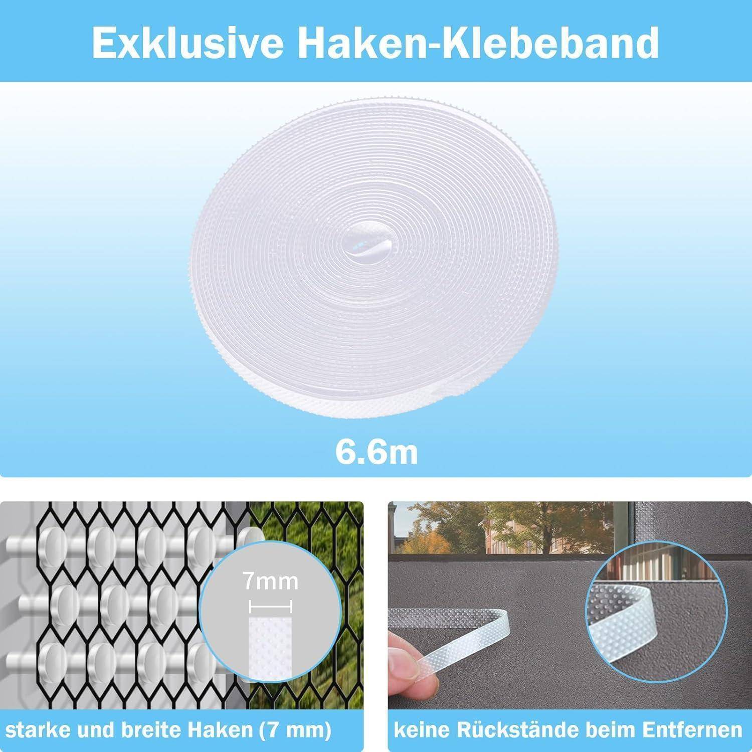 Weiße Haken-und-Flausch-Klebebandrrolle mit der Bezeichnung „Exklusive Haken-Kleband