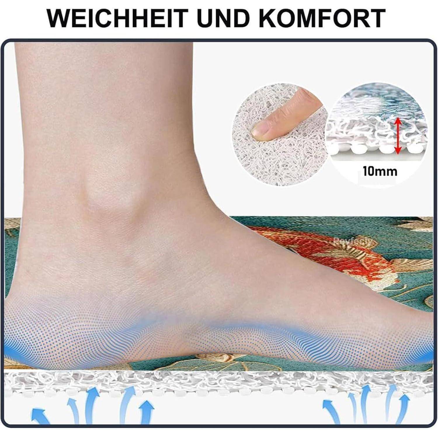 Fuß auf gepolsterter Innensohle mit der Aufschrift „WEICHHEIT UND KOMFORT