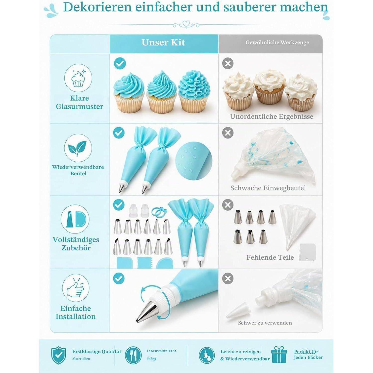 WOFEIS 21-teiliges Torten Dekorationsset mit 12 Edelstahl-Spritztüllen