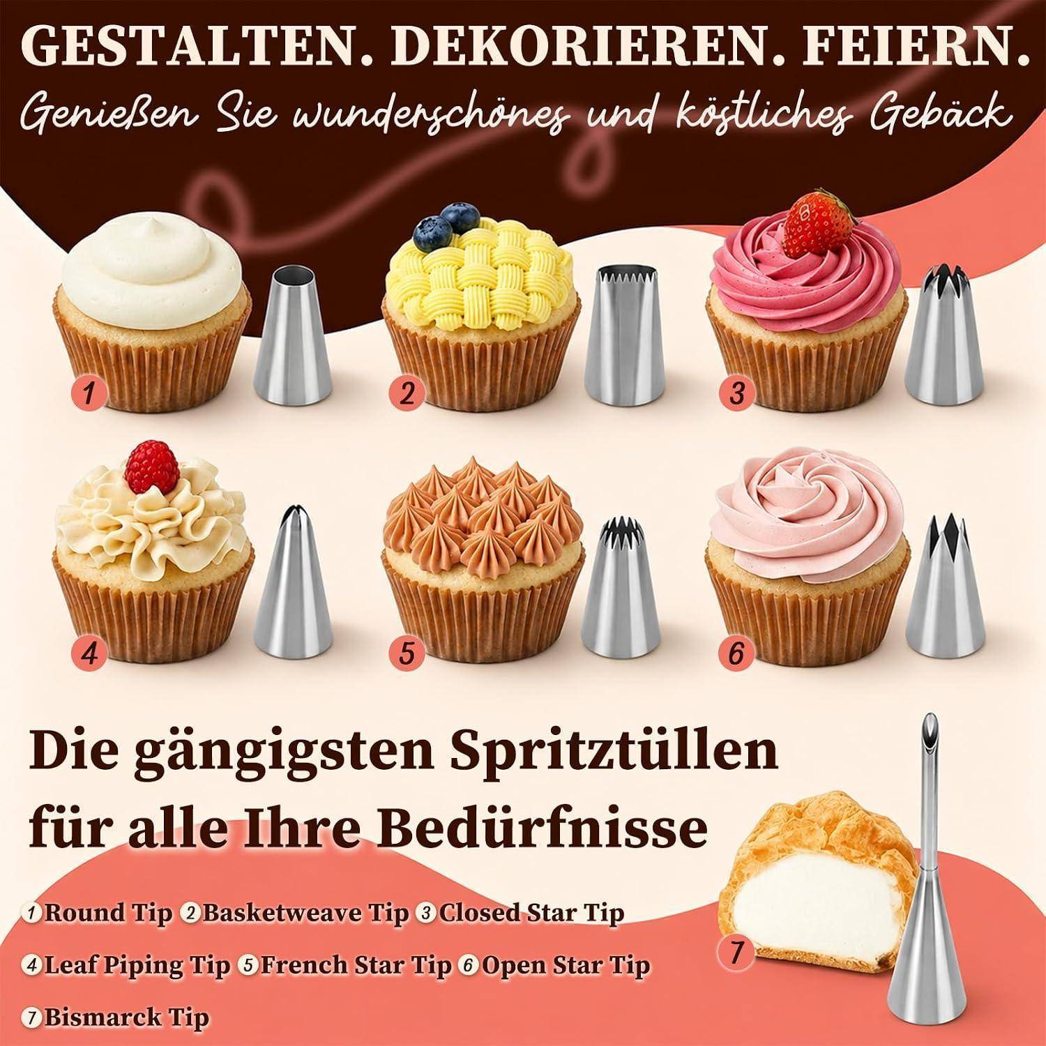 Spritzbeutel Set 12-teilig mit 7 Tüllen Baumwolle Edelstahl 35cm