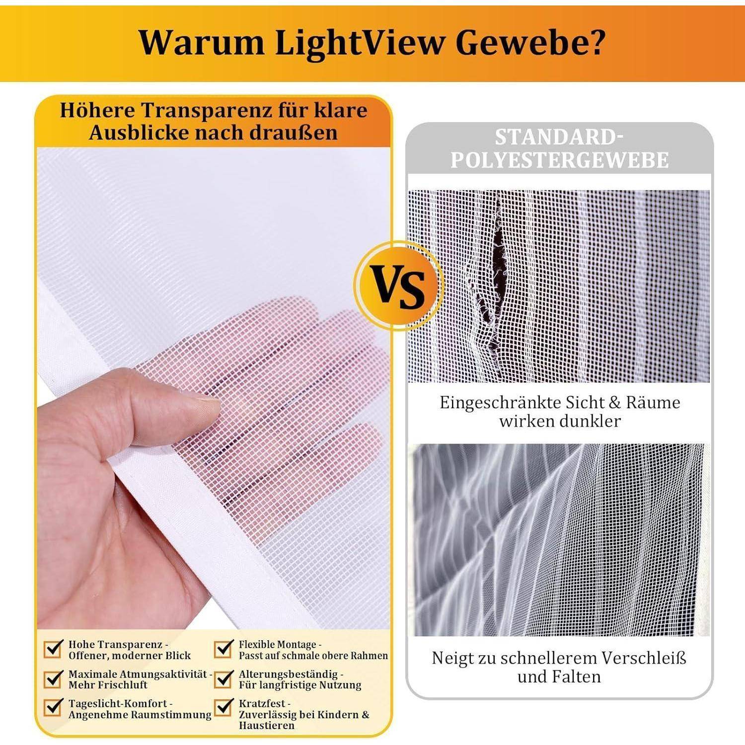 LightView Fliegengitter Tür 120x220cm Weiß Magnetvorhang LV-Gewebe