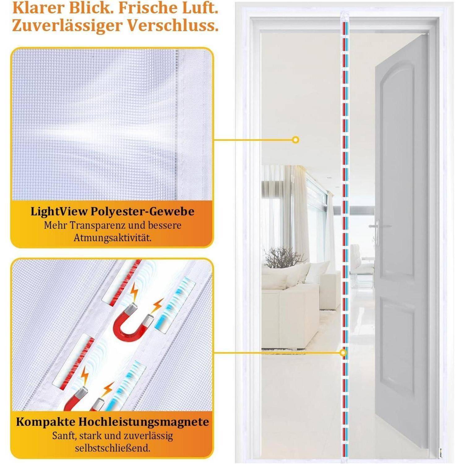 LightView Fliegengitter Tür 120x240cm Weiß Magnetverschluss