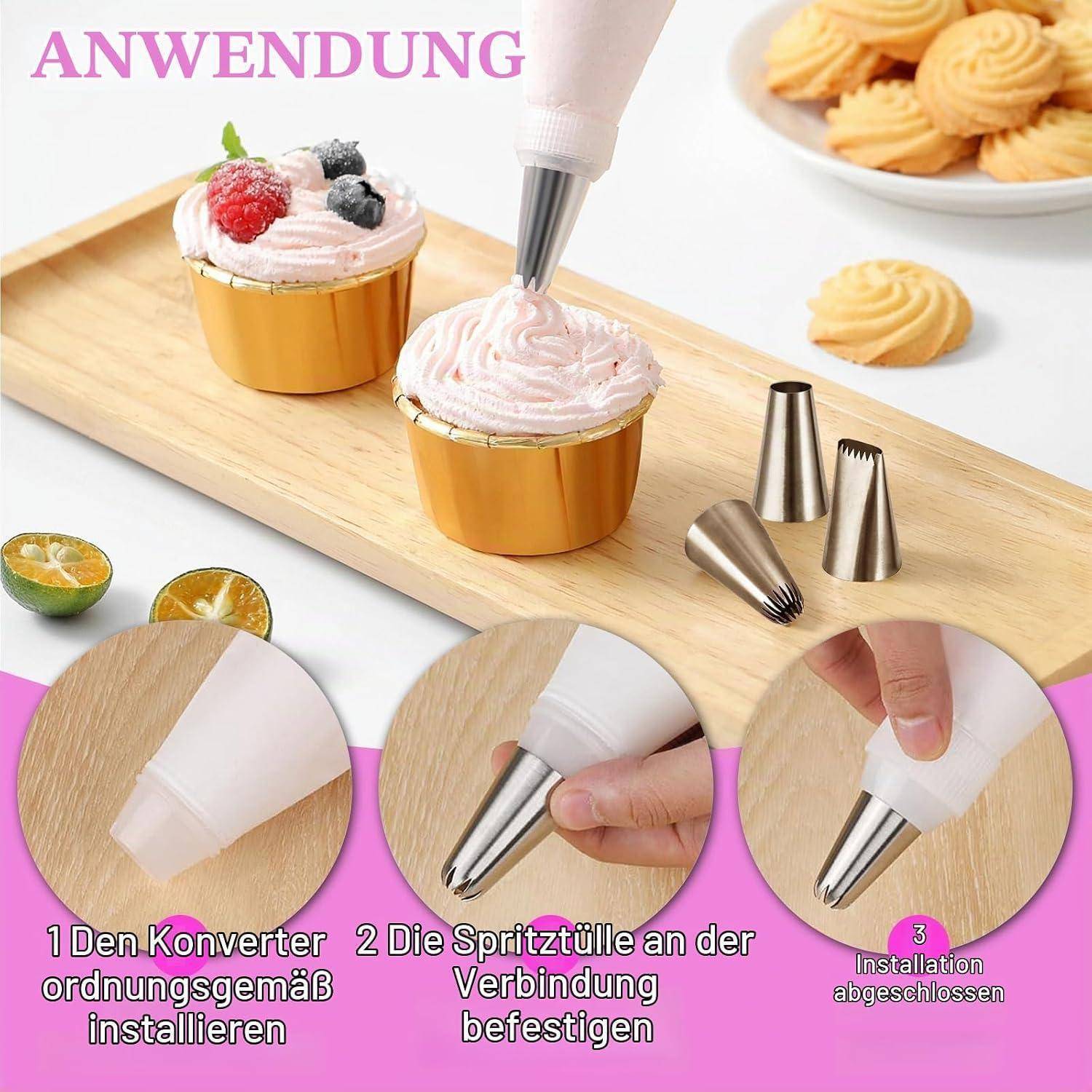 Spritzbeutel Set 11-teilig Baumwolle Edelstahl wiederverwendbar spülmaschinenfest