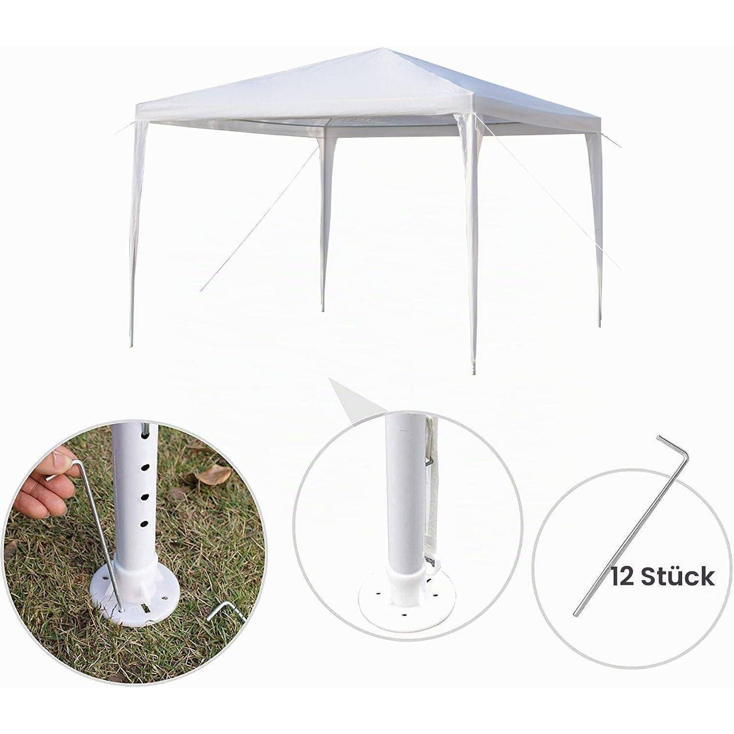 Gartenpavillon faltbar 3x3m weiß wasserdicht UV-Schutz 4 Wände PE