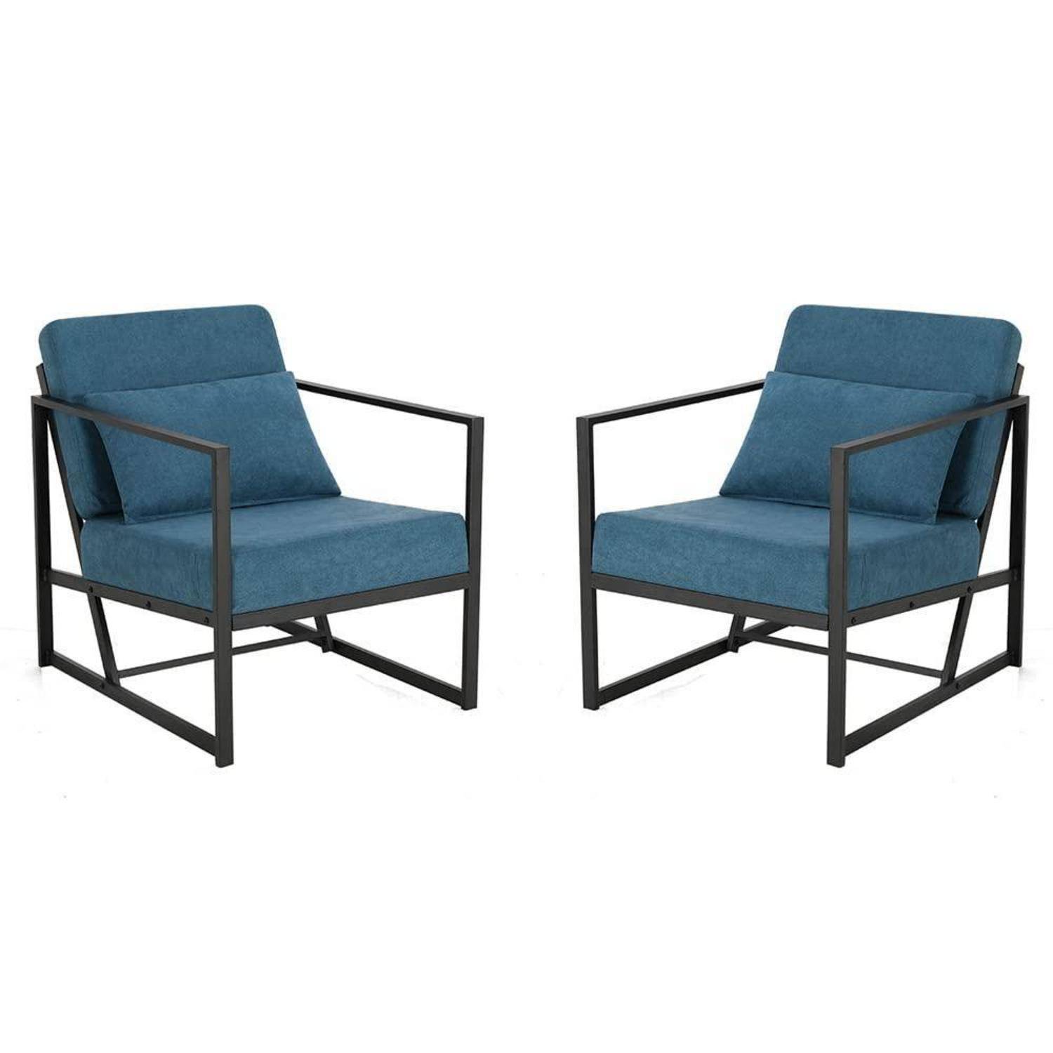 2er Set Sessel Blau Leinen Eisengestell 60x72x72cm