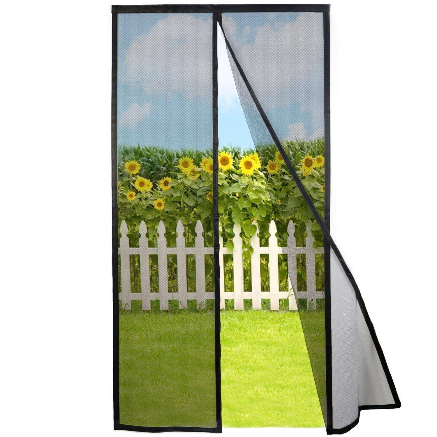 Magnet Fliegengitter Balkontür 110x250cm Schwarz Selbstschließend Ohne Bohren