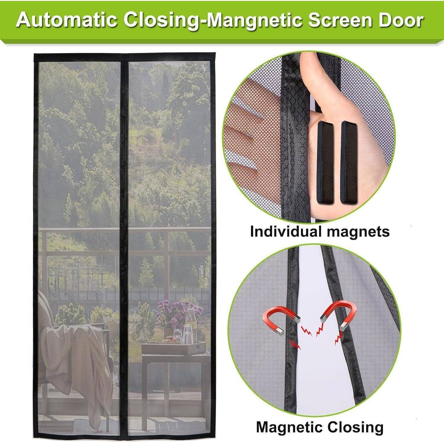 Magnet Fliegengitter Balkontür 95x215cm Schwarz Selbstschließend Ohne Bohren