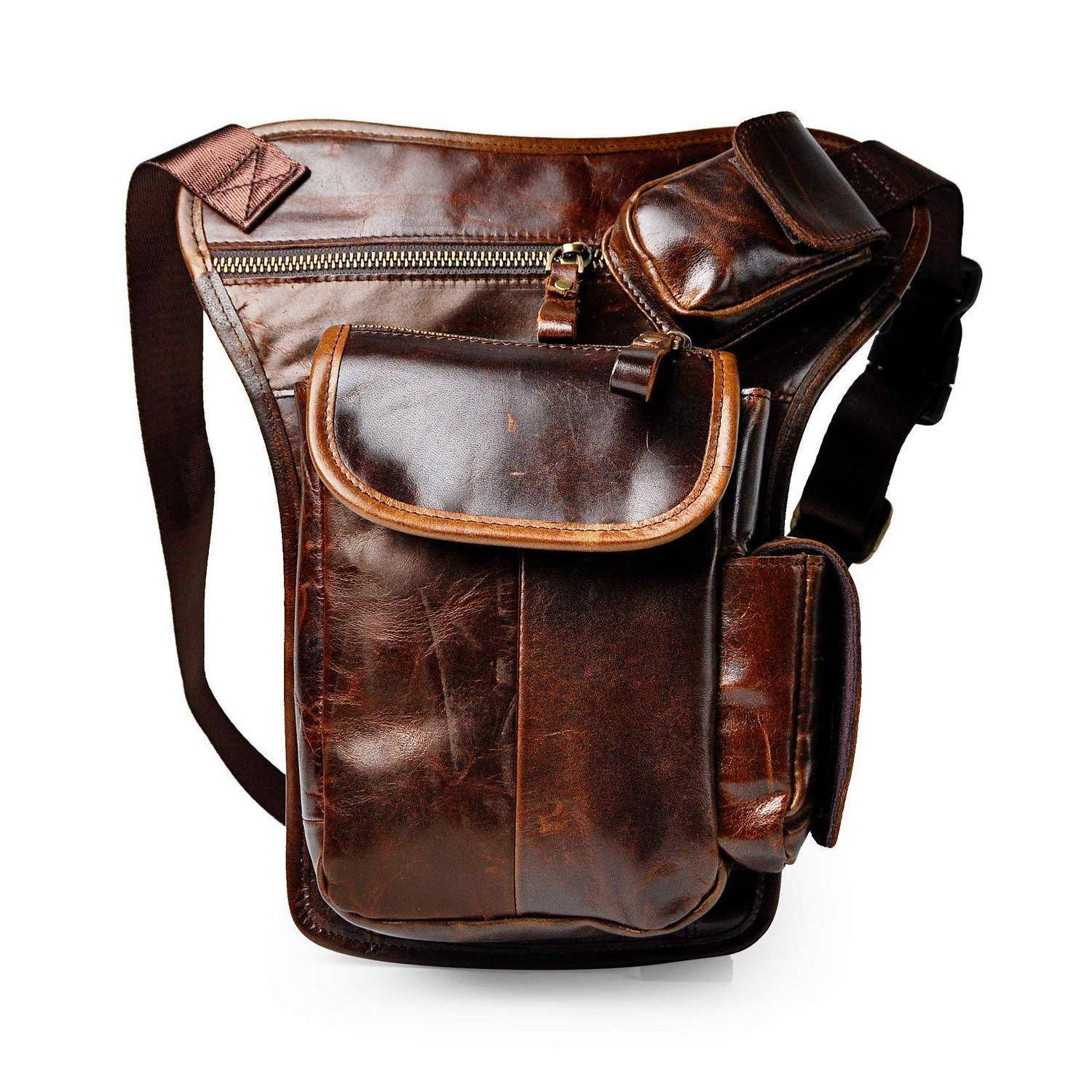 Herren Beintasche echtes Leder Kaffeebraun 3106