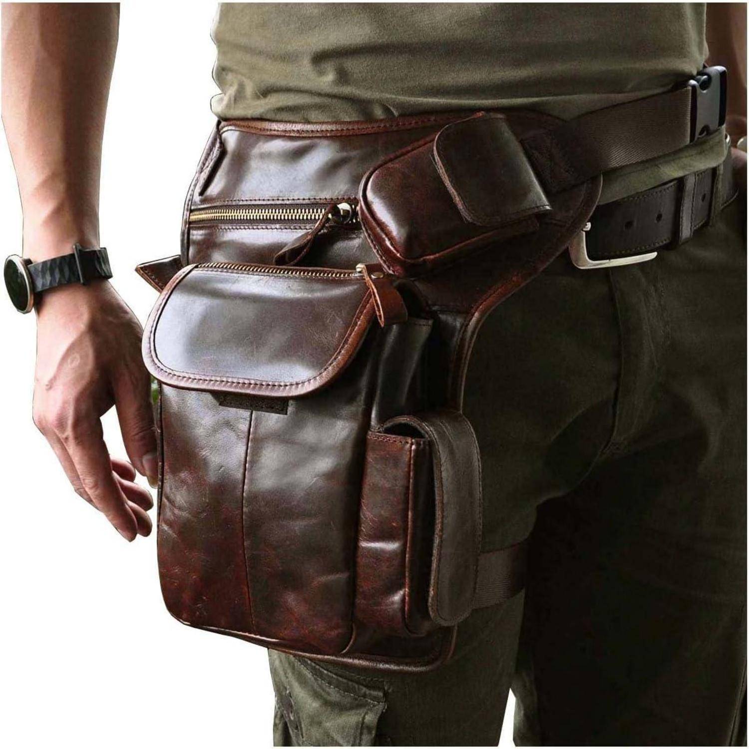 Herren Beintasche echtes Leder Kaffeebraun 3106
