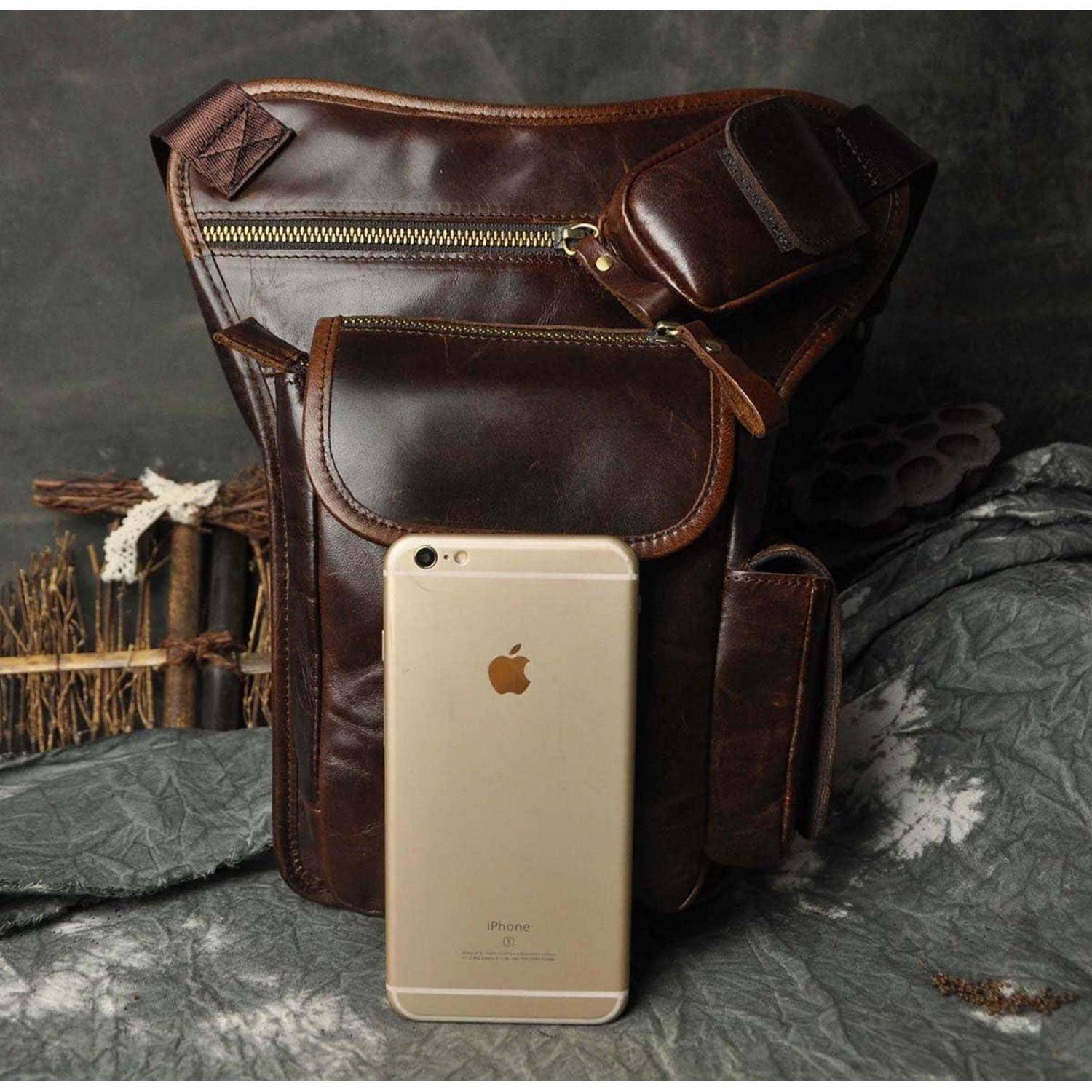 Herren Beintasche echtes Leder Kaffeebraun 3106