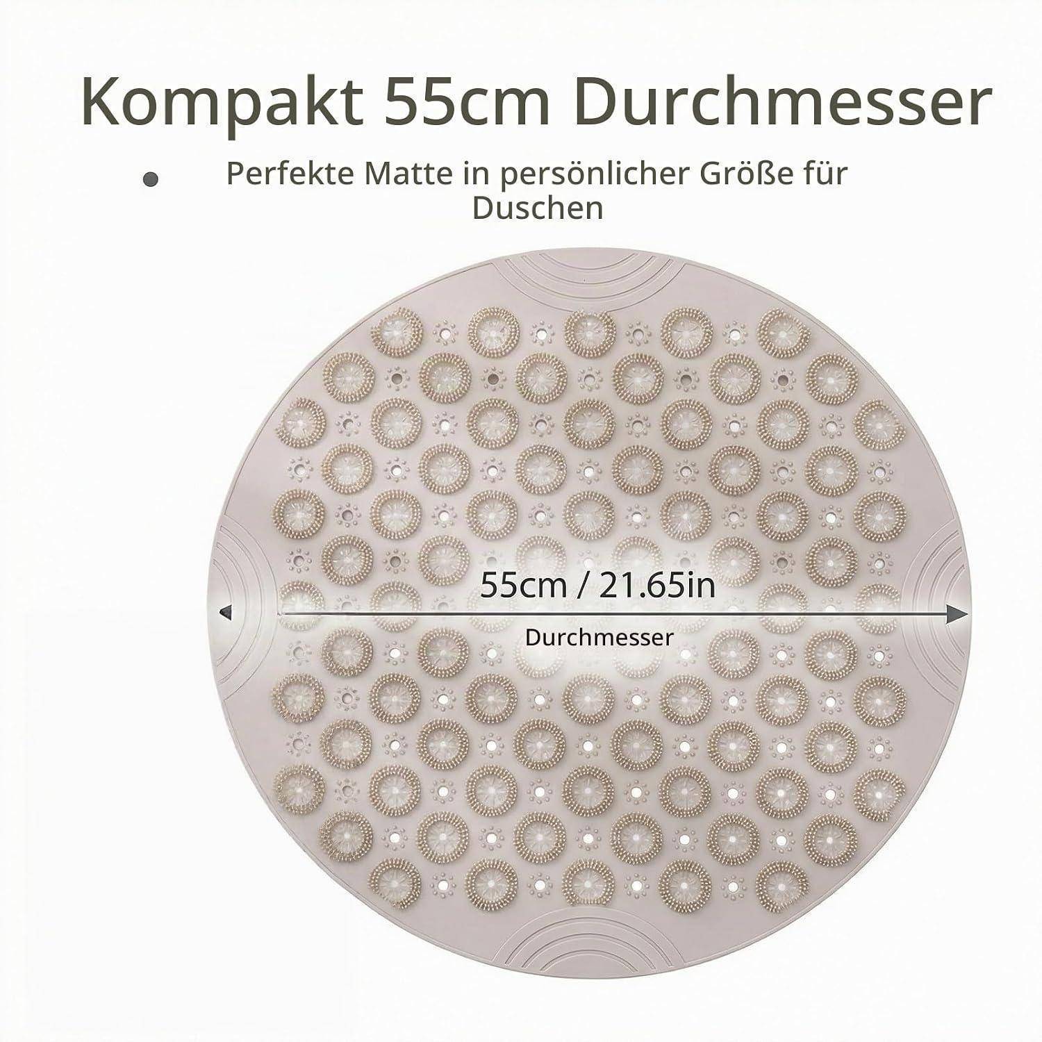 Runde Duschmatte 55x55cm Khaki Antirutsch mit Saugnäpfen