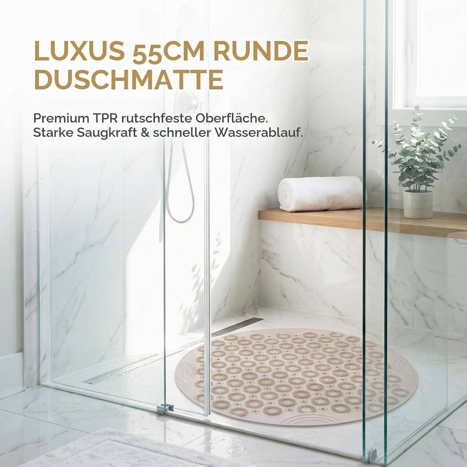 Runde Duschmatte 55x55cm Khaki Antirutsch mit Saugnäpfen