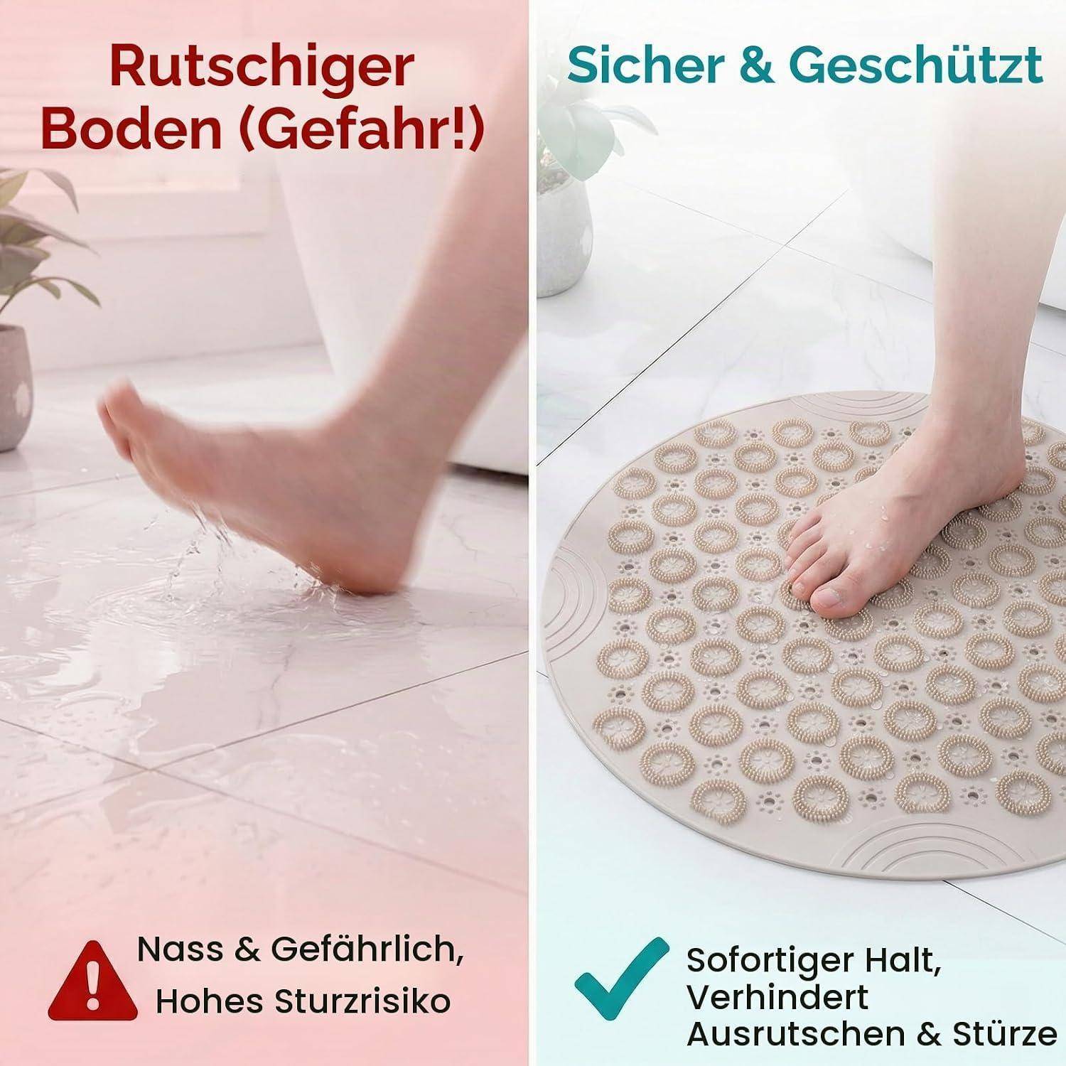 Runde Duschmatte 55x55cm Khaki Antirutsch mit Saugnäpfen