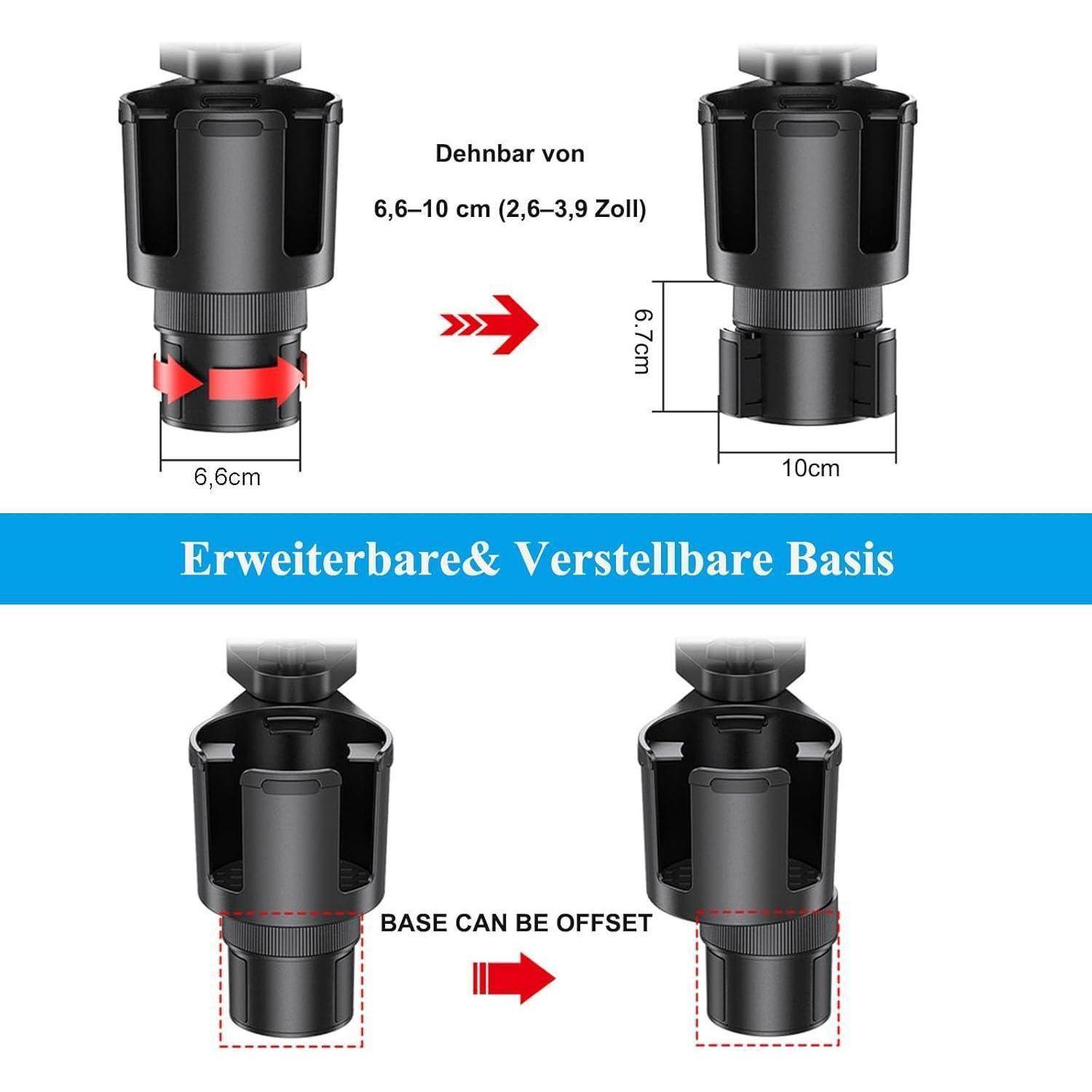 Getränkehalter Auto Tisch 5in1 mit 25cm abnehmbarem Tablett und Handyhalterung