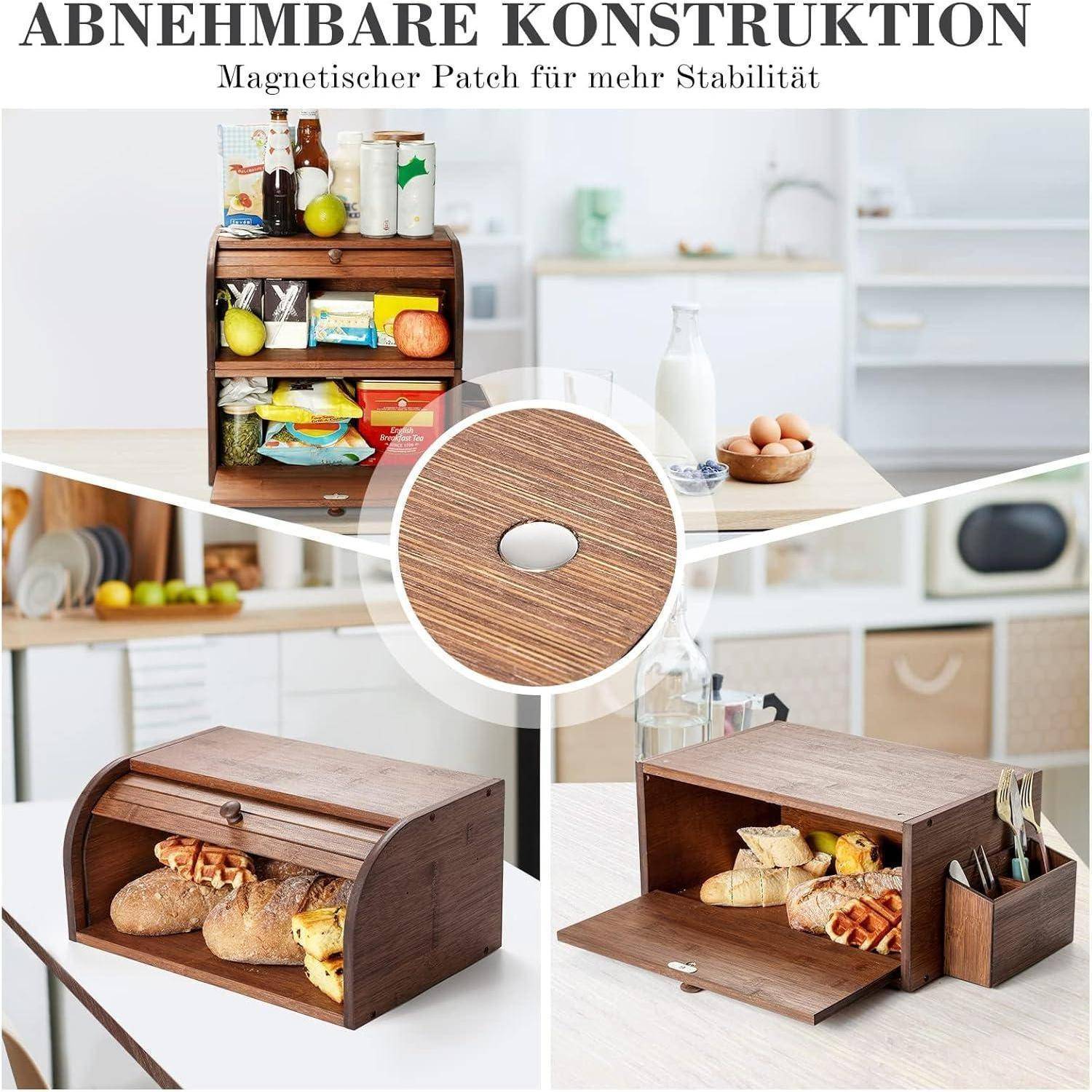 Brotkasten Bambus Doppellagig Retro Groß Stapelbar Rolldeckel
