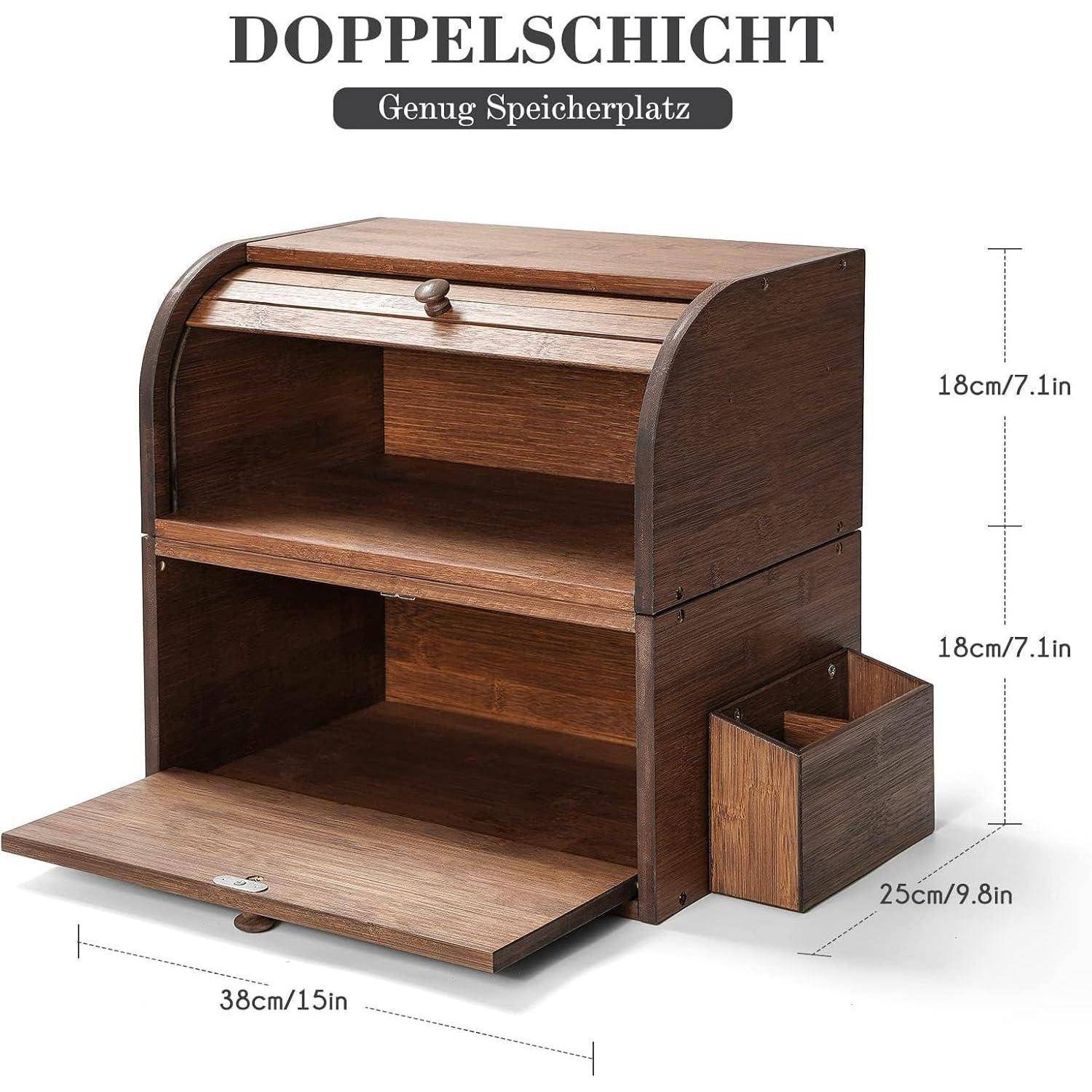Brotkasten Bambus Doppellagig Retro Groß Stapelbar Rolldeckel