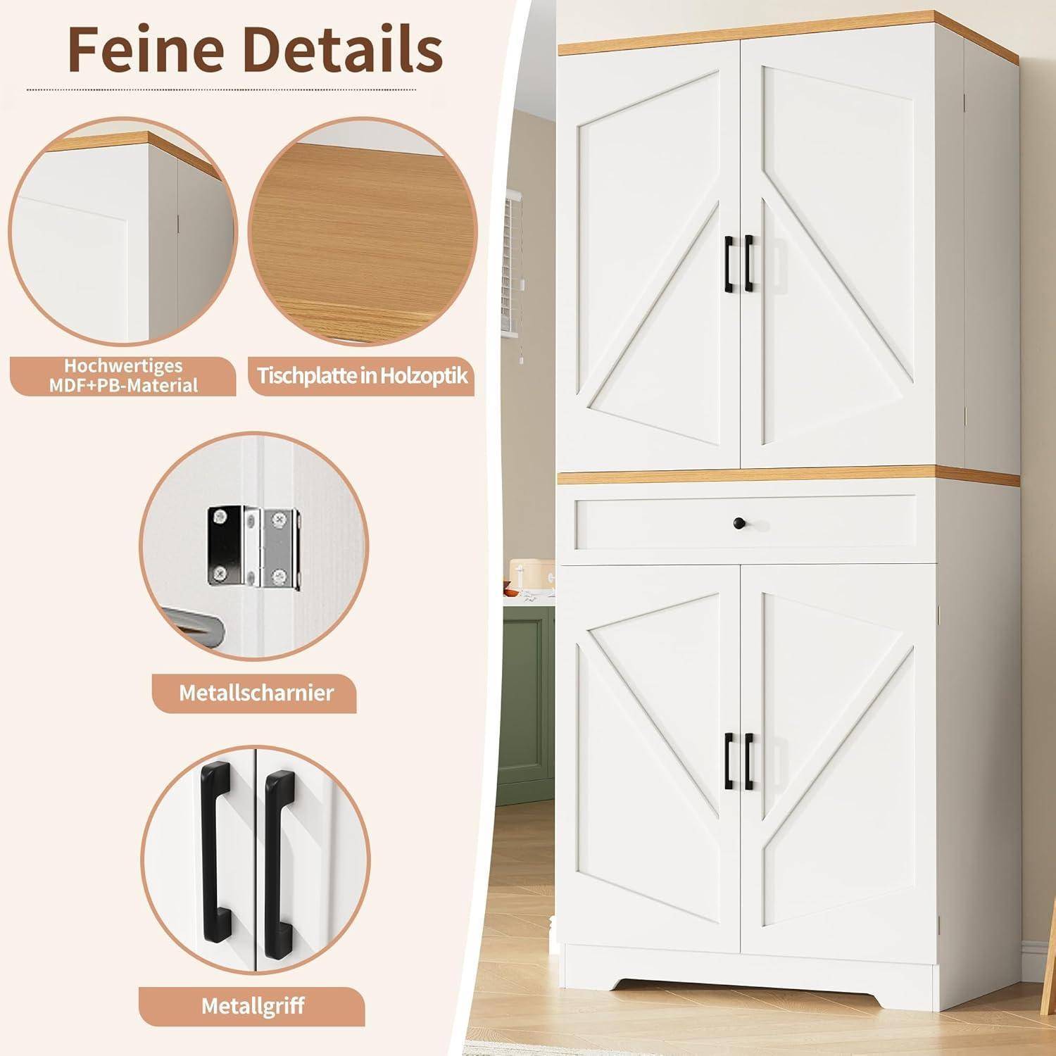Küchenschrank 80x40x180cm MDF/Spanplatte mit 12 Fächern